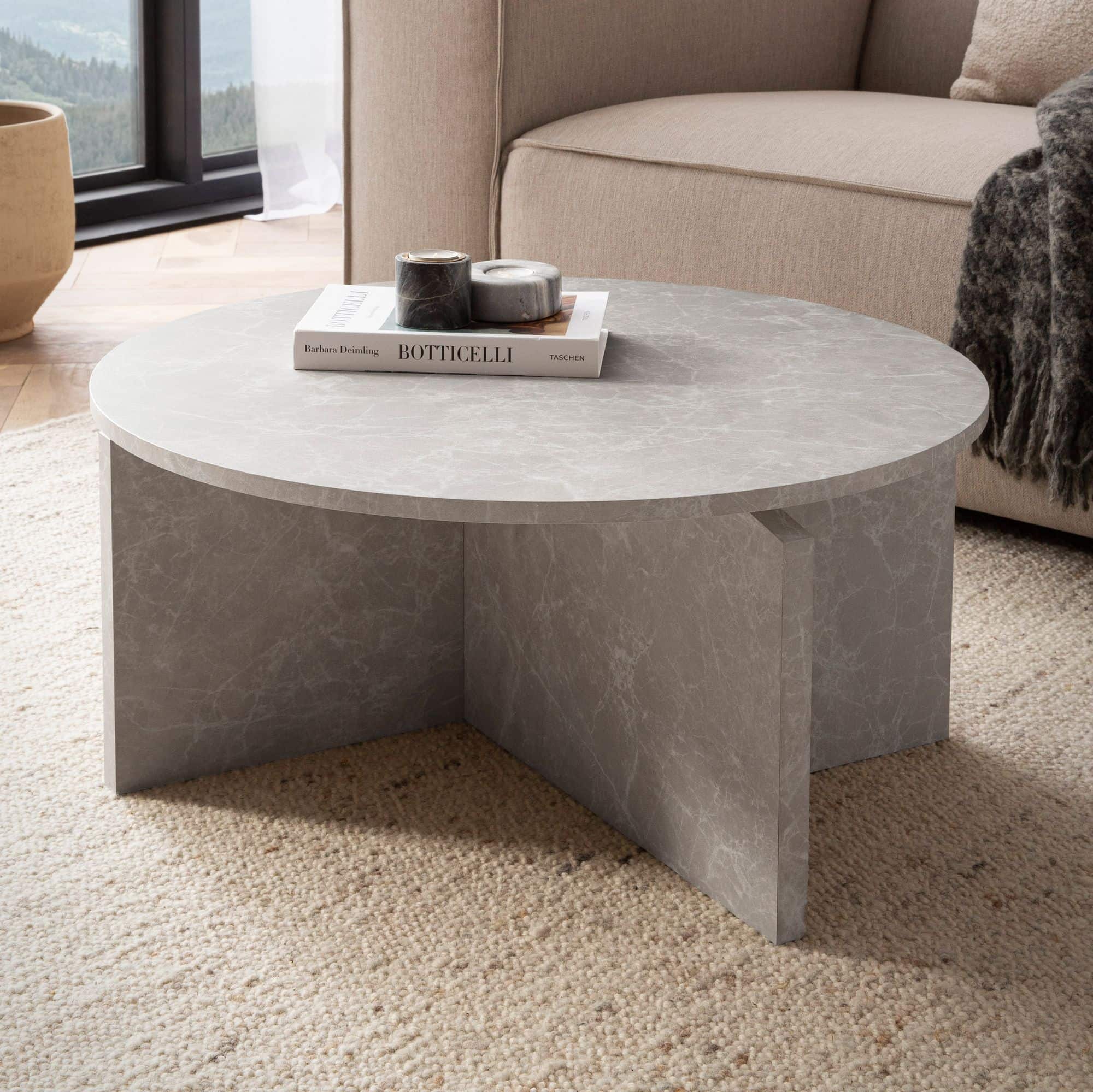 Couchtisch 70x70x33 cm Sandfarben Sofatisch in Stein-Optik Modern