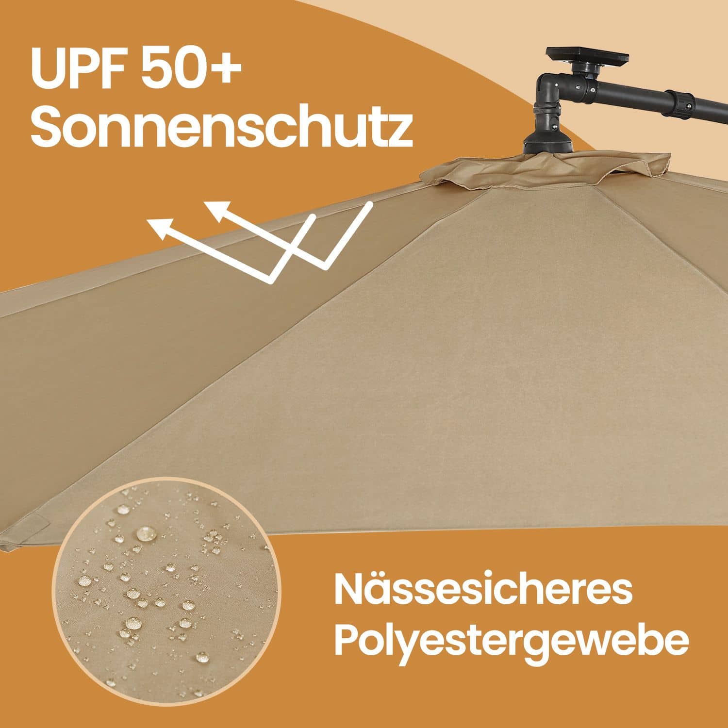 Sonnenschirm mit LED-Solar-Beleuchtung, Ampelschirm 300 cm d, 32 LED-Lämpchen Sonnenschirm mit LED-Solar-Beleuchtung, Ampelschirm 300 cm d, 32 LED-Lämpchen