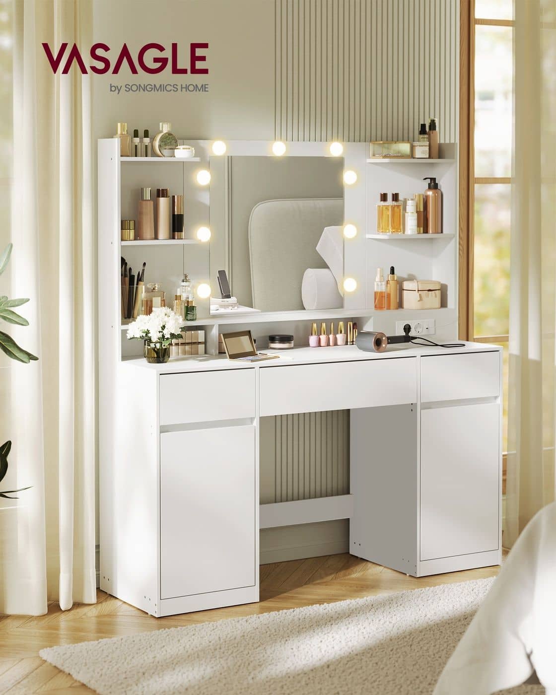 Kailyn Schminktisch mit Spiegel und LED Beleuchtung