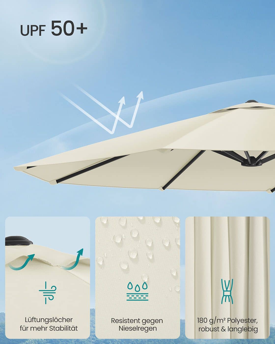 Doppelsonnenschirm 394 x 200 cm UPF 50+ ohne Ständer beige Doppelsonnenschirm 394 x 200 cm UPF 50+ ohne Ständer beige
