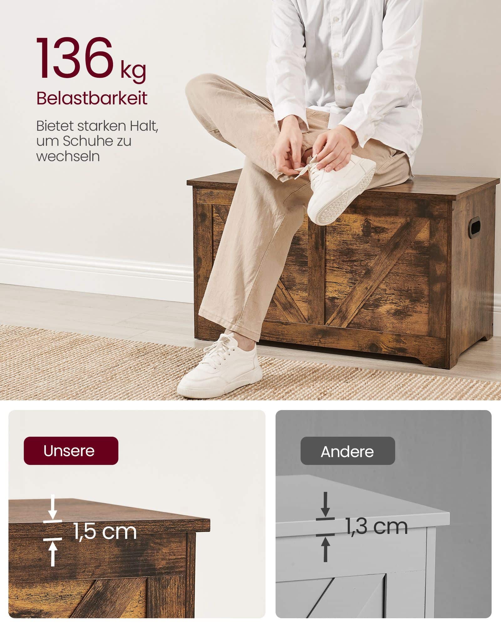 Sitzbank mit Stauraum Scheunenstil vintagebraun