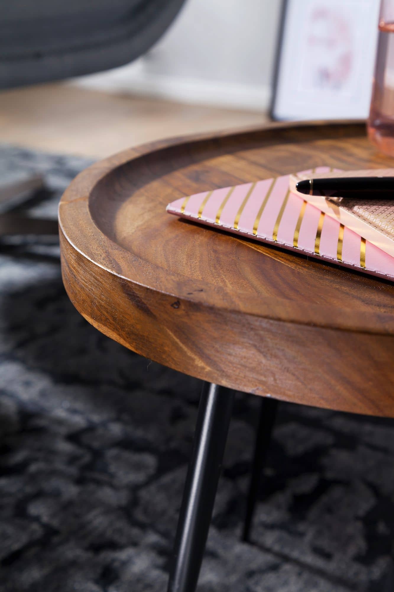 Beistelltisch 46x40x46 cm Sheesham Holz Metall Couchtisch