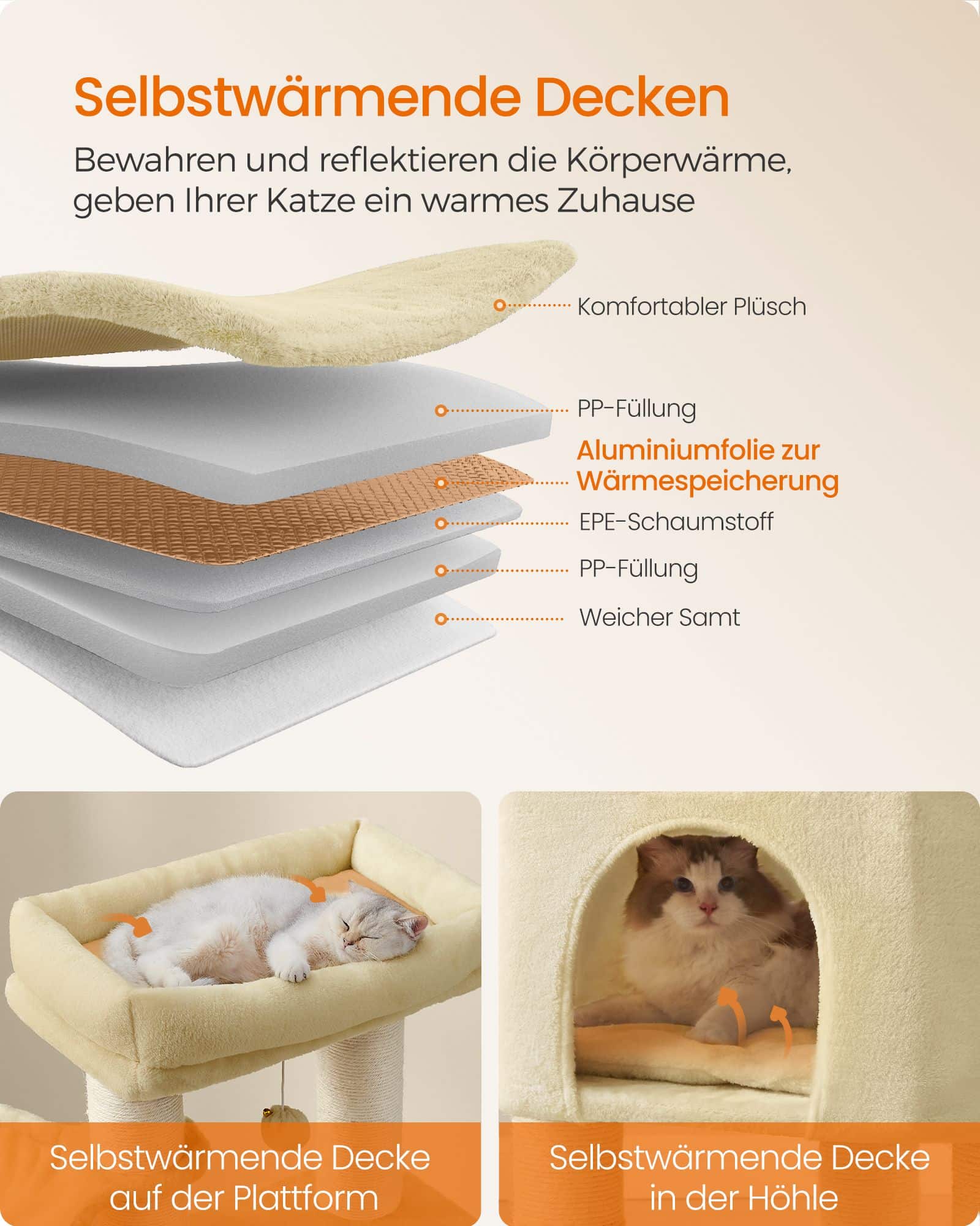 Kratzbaum mit Plattformen 50 x 50 x 160 cm sandbeige-beige