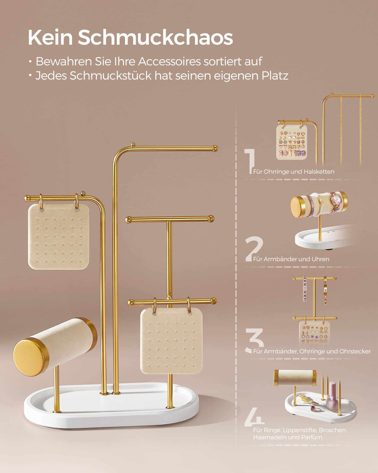 Schmuckständer mit 4 Hängestangen aus Metall metallisches Gold Schmuckständer mit 4 Hängestangen aus Metall metallisches Gold