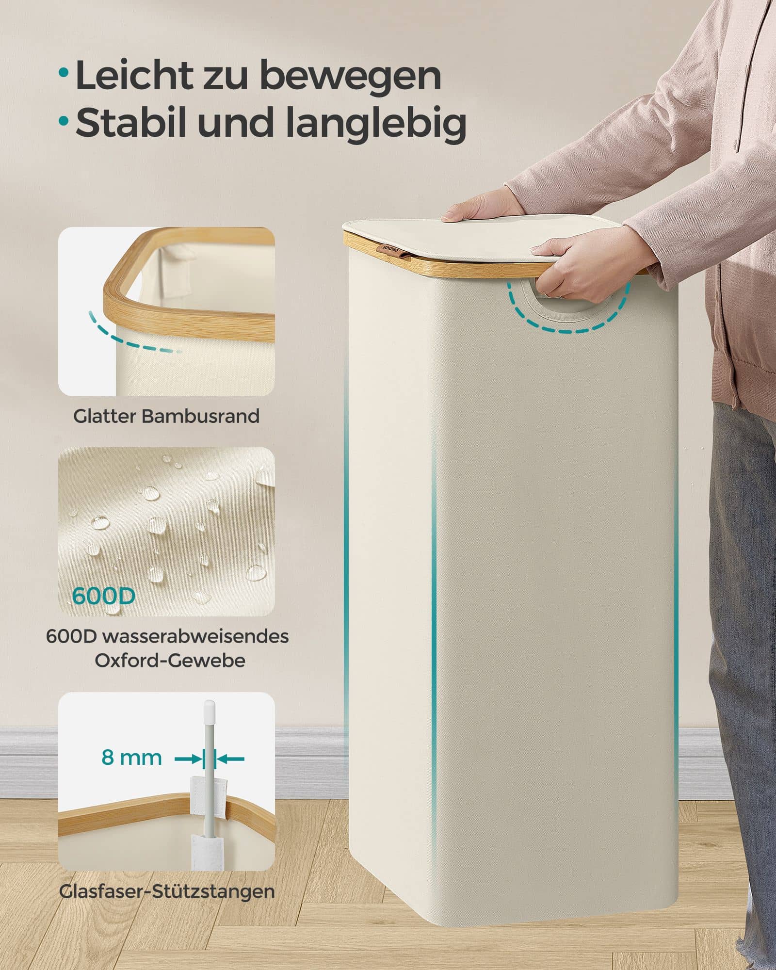 Wäschekorb 90 Liter mit herausnehmbarem Wäschesack cremeweiß Wäschekorb 90 Liter mit herausnehmbarem Wäschesack cremeweiß