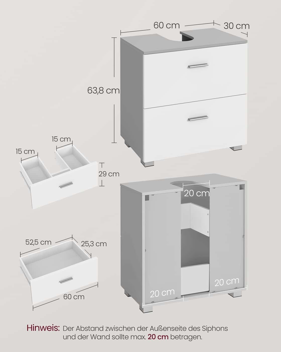 Kollektion - Waschbeckenunterschrank 30 x 60 x 63,8 cm mit 2 großen Schubladen Taubengrau-wolkenweiß Kollektion - Waschbeckenunterschrank 30 x 60 x 63,8 cm mit 2 großen Schubladen Taubengrau-wolkenweiß