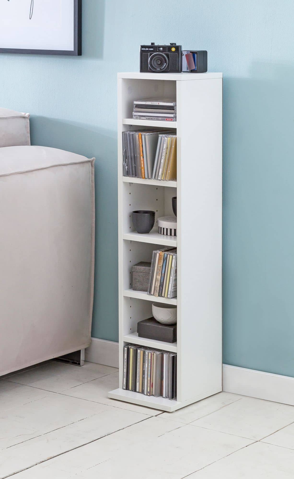 48496-WOHNLING-CD-Regal-RIGA-21x20x90-cm-Weiss-WL_2 CD-Regal WL5.836 Holz 21x90x20 cm Offenes Bücherregal Schmal