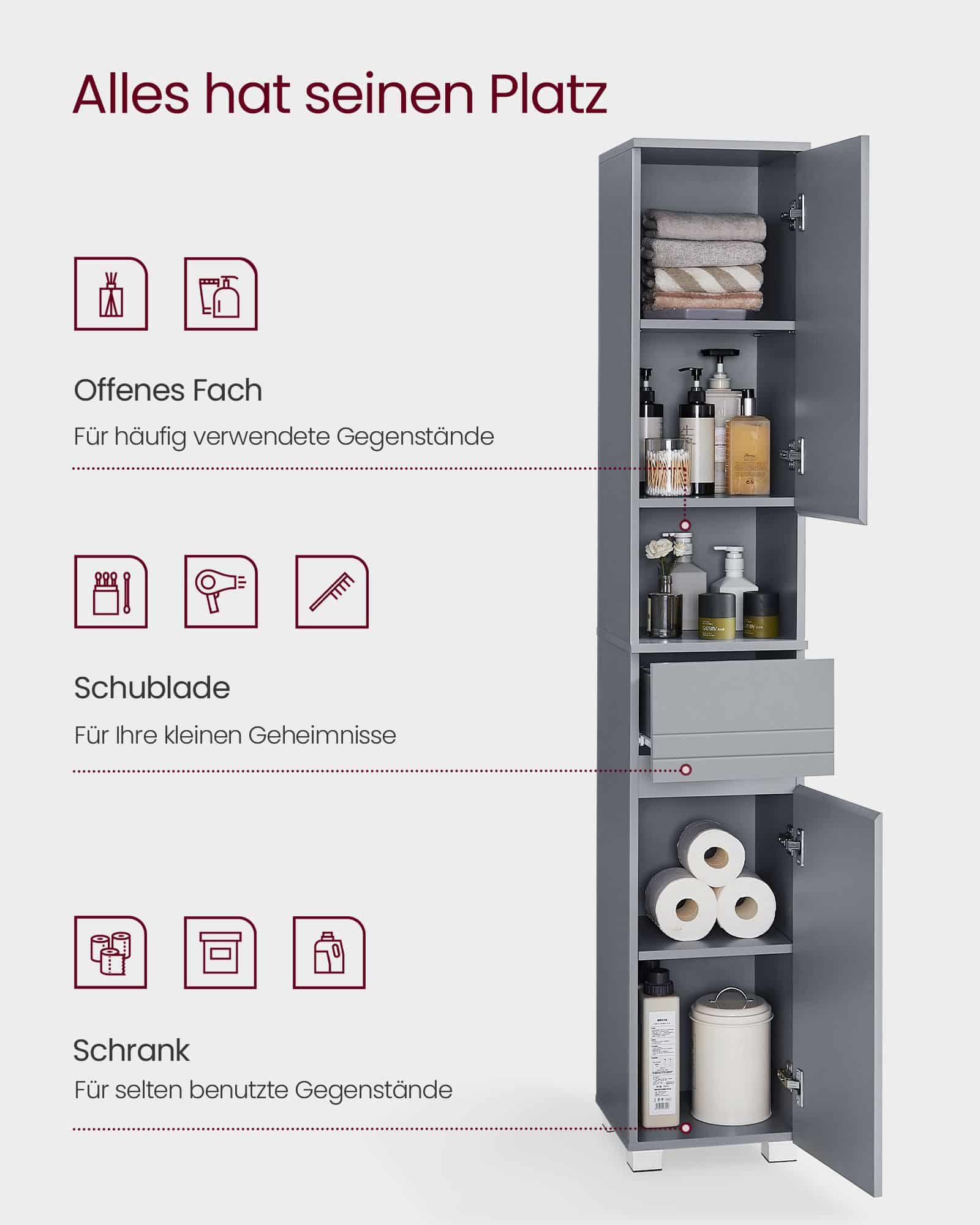 Badezimmerschrank 30 x 30 x 170 cm mystisches Grau Badezimmerschrank 30 x 30 x 170 cm mystisches Grau