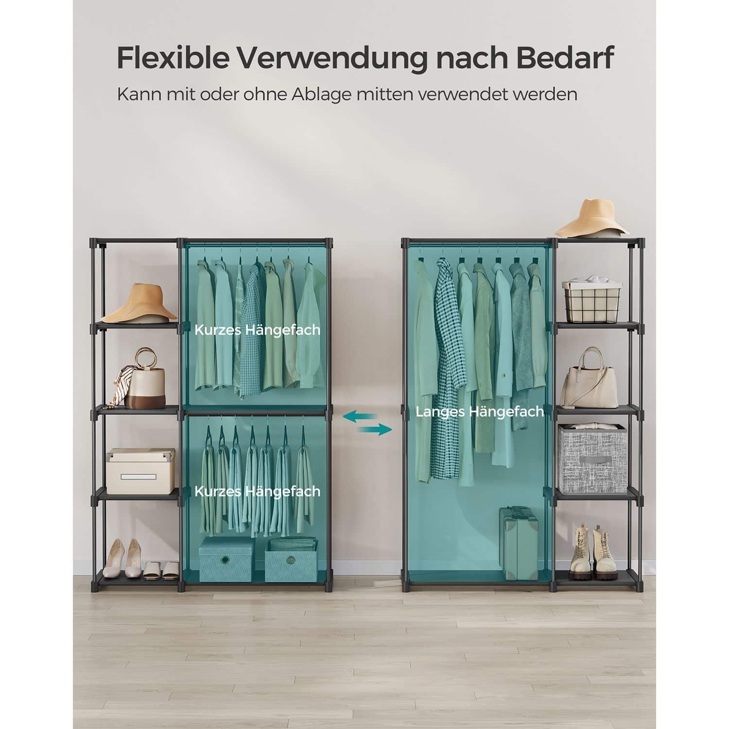 Kleiderschrank offen mit Kleiderstangen 43 x 124 x 182 cm schwarz