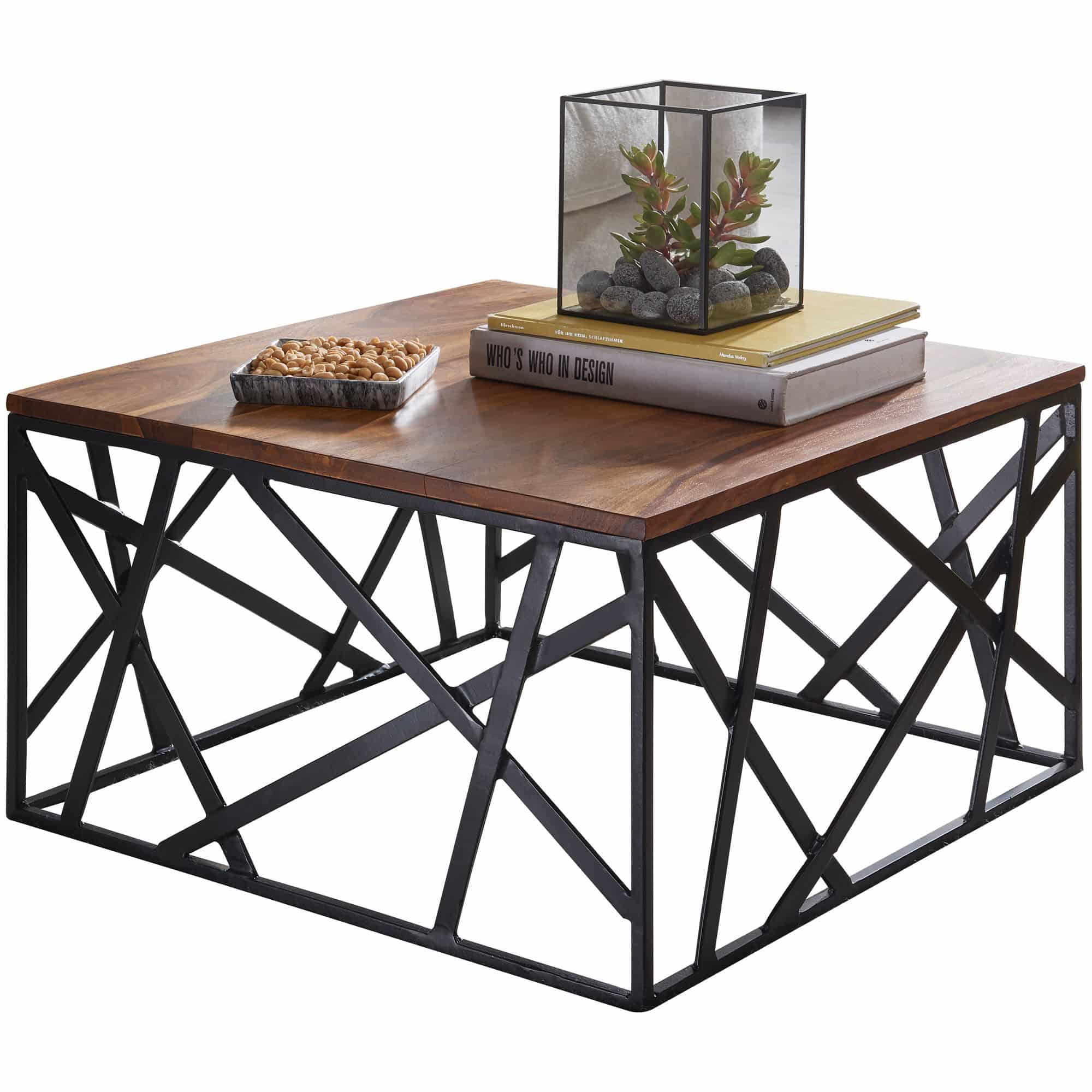 47279-WOHNLING-Couchtisch-60x60x35-cm-Sheesham-WL5 Couchtisch BAKAL 60x35x60 cm Sheesham Massivholz / Metall Sofatisch