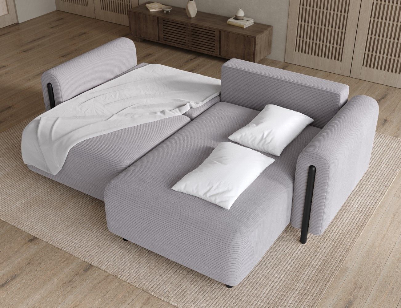 Ecksofa Acossta Jarrell Breitcord Grau mit Schlaffunktion Ecksofa Acossta Jarrell Breitcord Grau mit Schlaffunktion