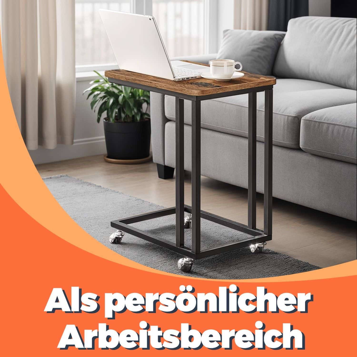 Beistelltisch, Sofatisch mit Rollen, C-Form Beistelltisch, Sofatisch mit Rollen, C-Form