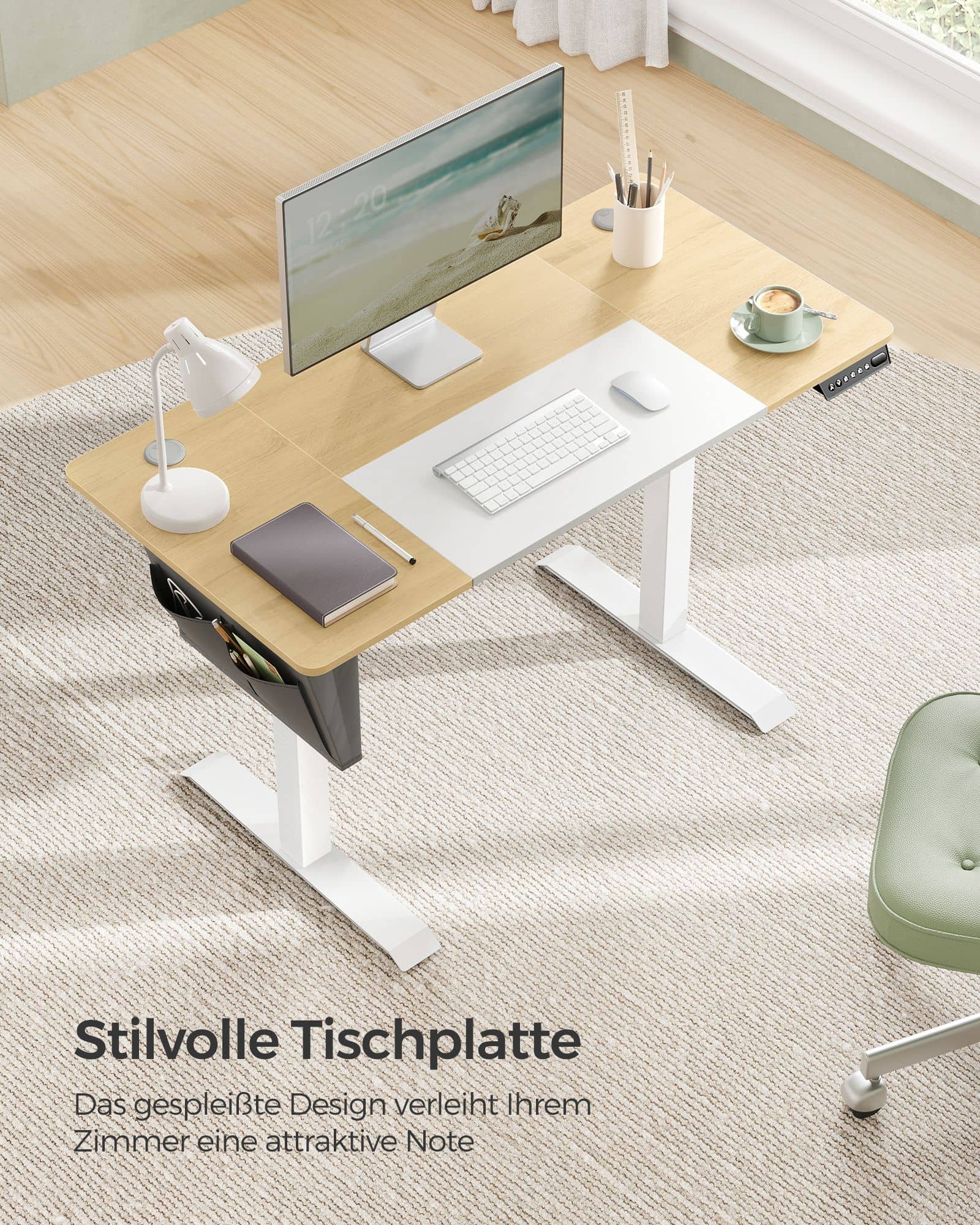 Höhenverstellbarer Schreibtisch elektrisch pastellgelb-basisweiß