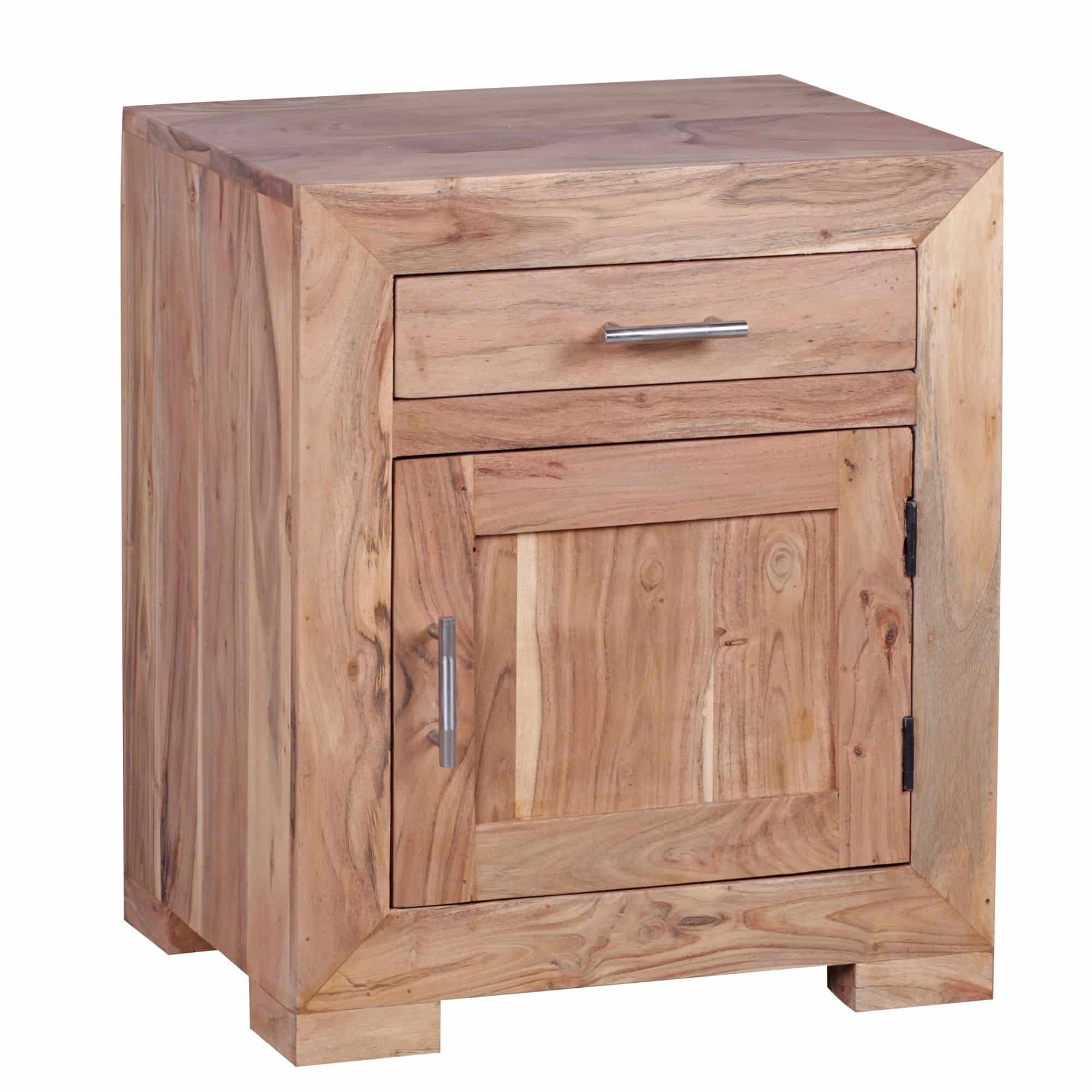 Nachttisch MUMBAI Massivholz Akazie Design Nachtkommode 60 cm mit Schublade und Tür Nachtschrank für Boxspringbett Nachttisch MUMBAI Massivholz Akazie Design Nachtkommode 60 cm mit Schublade und Tür Nachtschrank für Boxspringbett