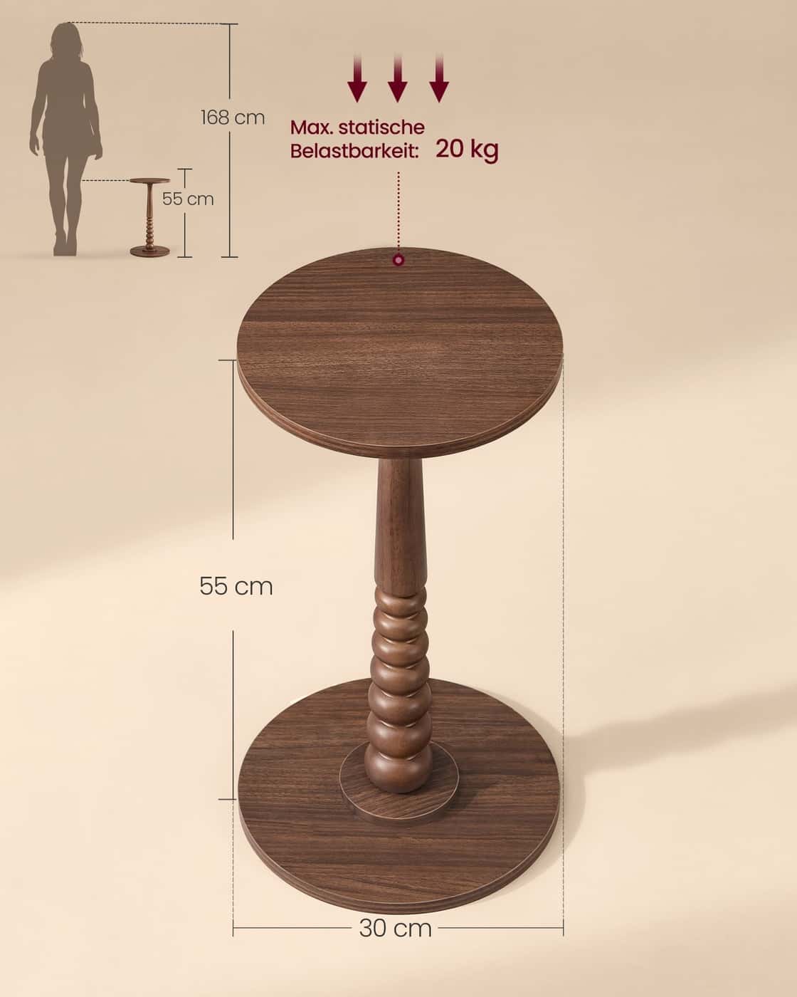 Mariel Kollektion - Runder Beistelltisch im Mid-Century Modern Stil kastanienwalnussfarben