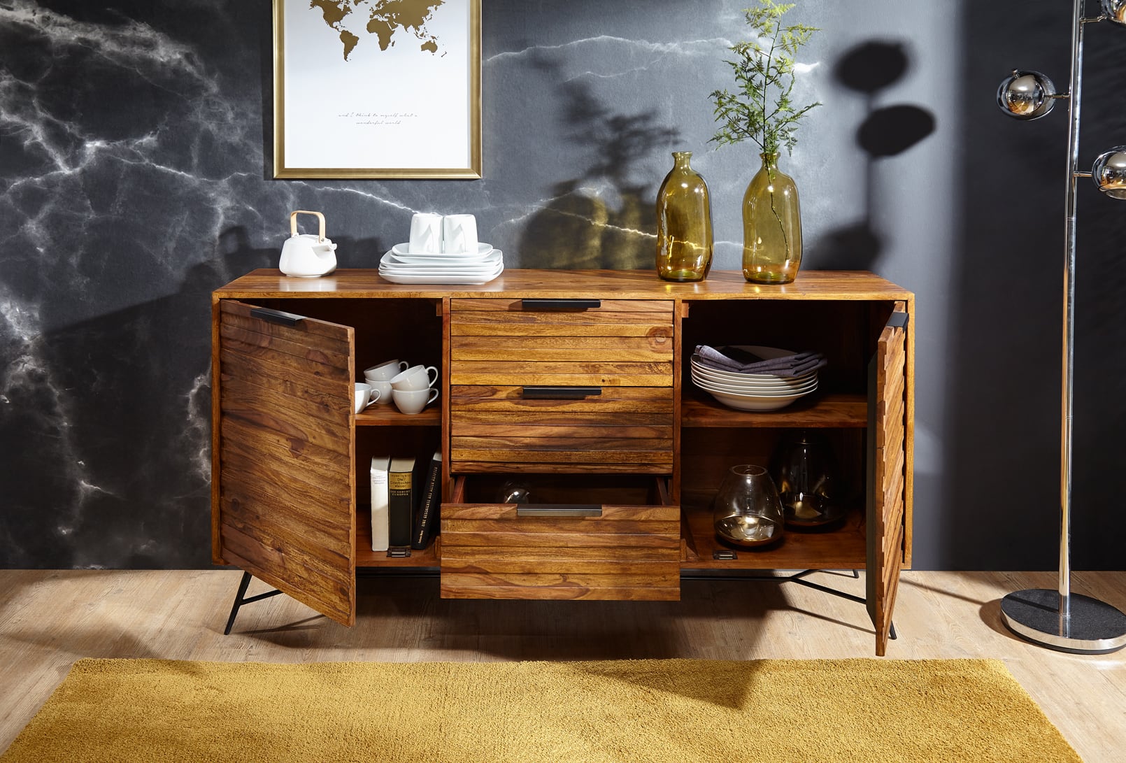 Design Sideboard NISHAN 160 x 40 x 88 cm Sheesham Massiv Holz Design Sideboard NISHAN 160 x 40 x 88 cm Sheesham Massiv Holz