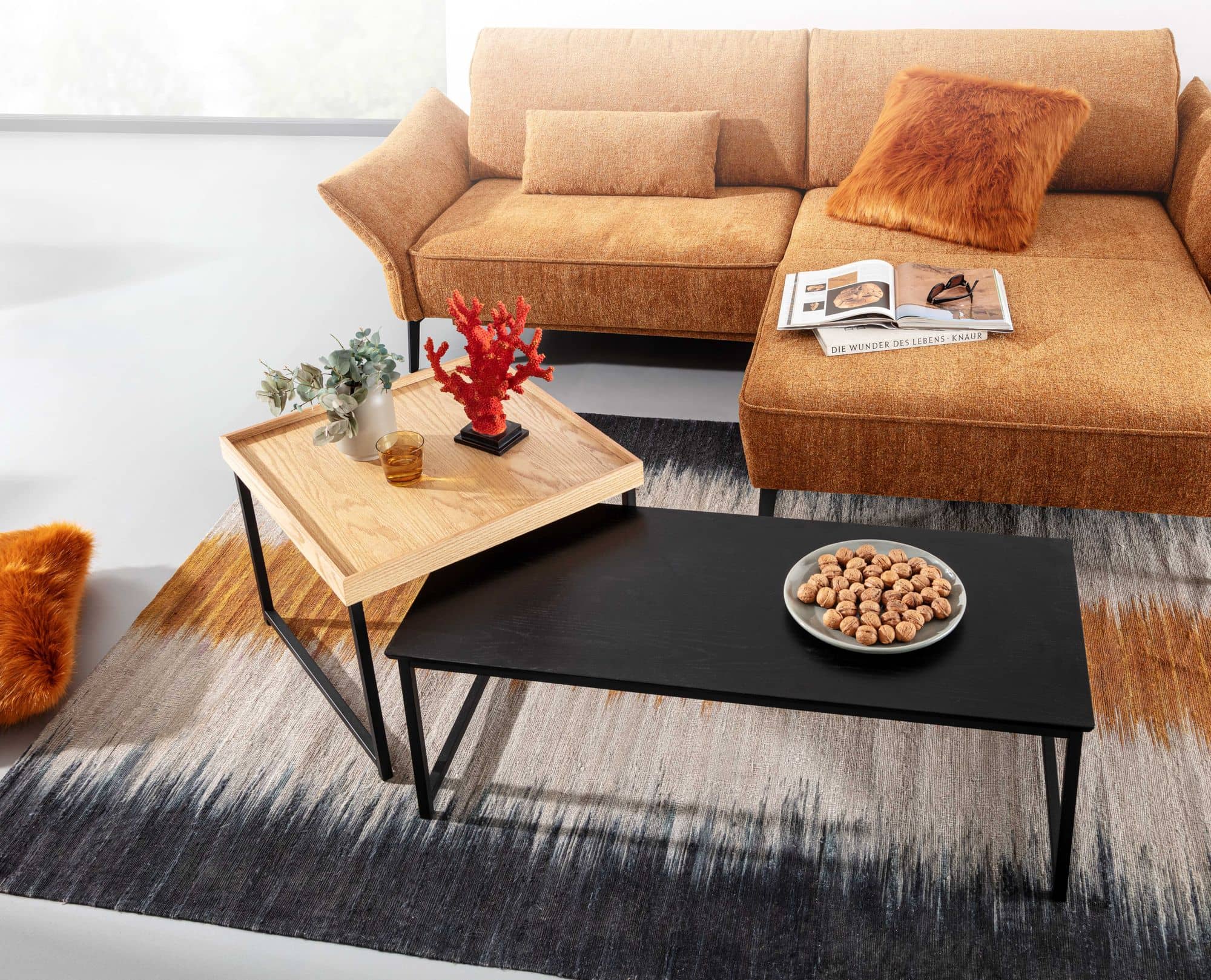 64454-Wohnling-2er-Set-Couchtisch-Eiche-WL6-501-WL6-501_2 Couchtisch 2er Set Holz / Metall Sofatisch Eckig Eiche Schwarz Modern