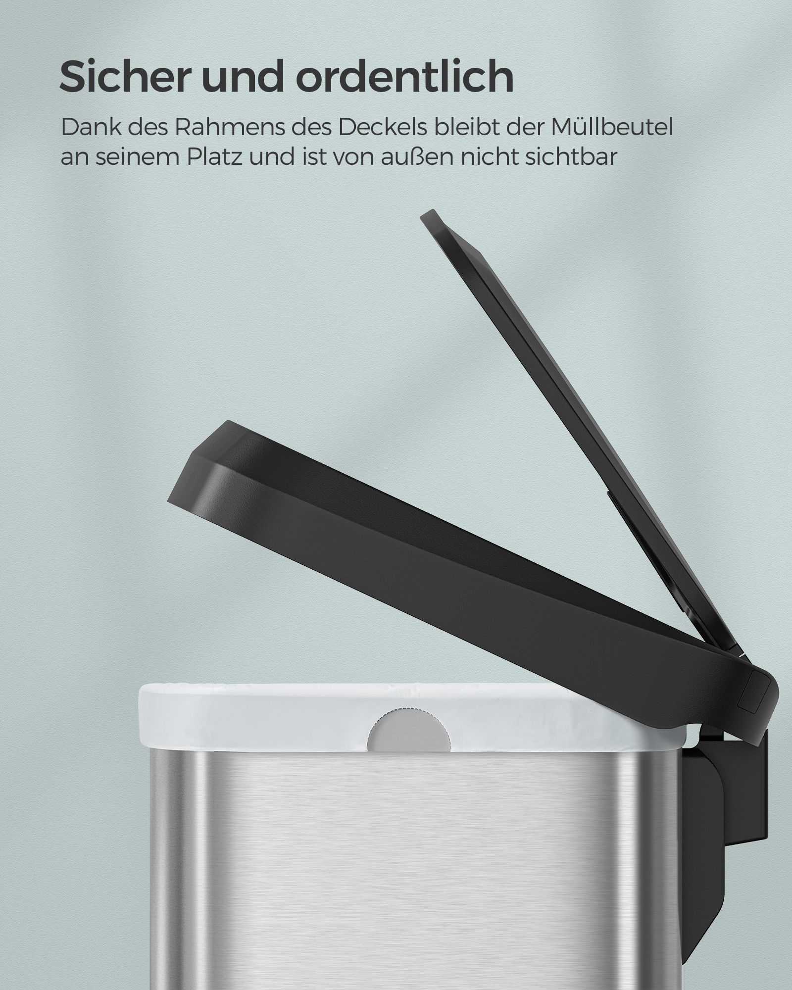 Mülleimer Küche 68 Liter aus Metall mit Deckel silbern-schwarz Mülleimer Küche 68 Liter aus Metall mit Deckel silbern-schwarz