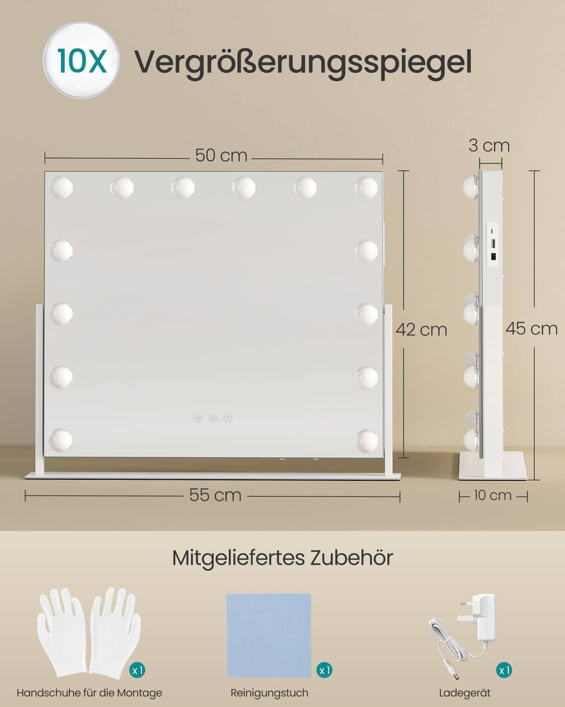 Schminkspiegel mit Beleuchtung und 14 LED-Glühbirnen