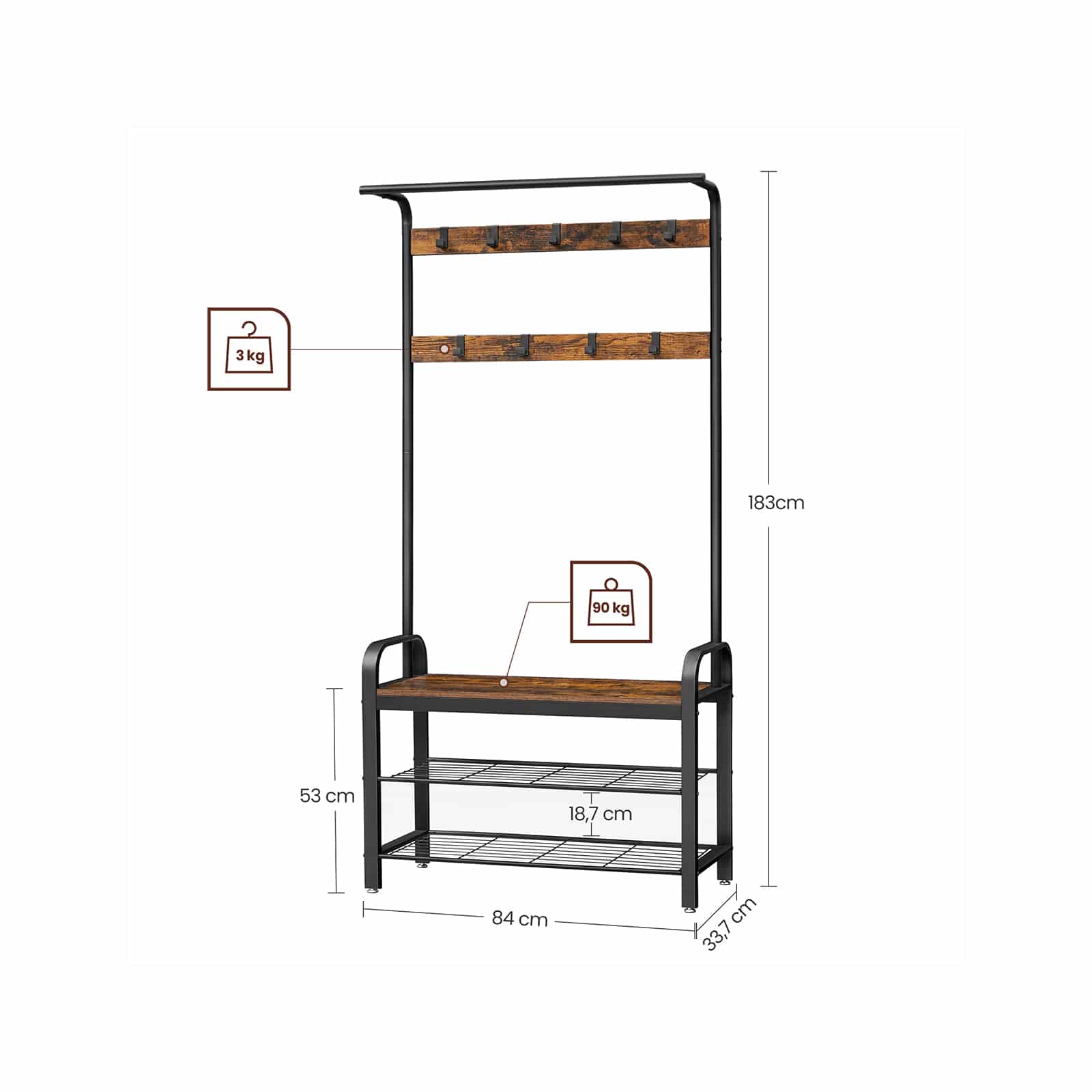 Garderobenständer mit 3 Ablagen-HSR400B01 Garderobenständer mit 3 Ablagen-HSR400B01