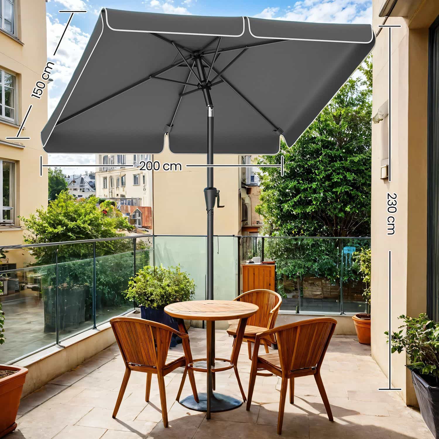 Sonnenschirm 200 x 150 cm, rechteckiger Balkonschirm, Sonnenschutz UPF 50+ Sonnenschirm 200 x 150 cm, rechteckiger Balkonschirm, Sonnenschutz UPF 50+