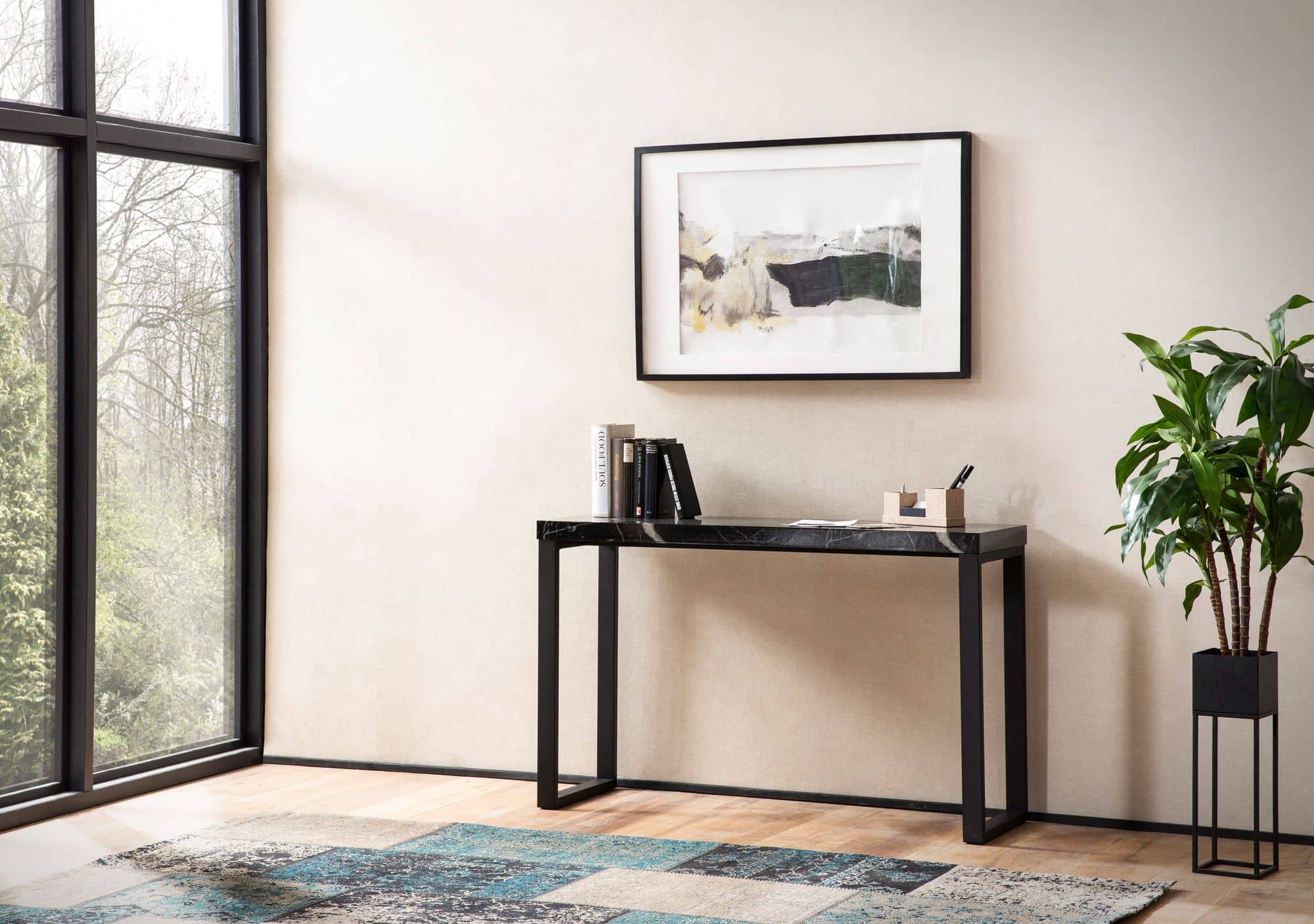 Konsolentisch Marmor-Optik Schwarz Hochglanz 120x40x76 cm Design Anrichte Flur Konsolentisch Marmor-Optik Schwarz Hochglanz 120x40x76 cm Design Anrichte Flur