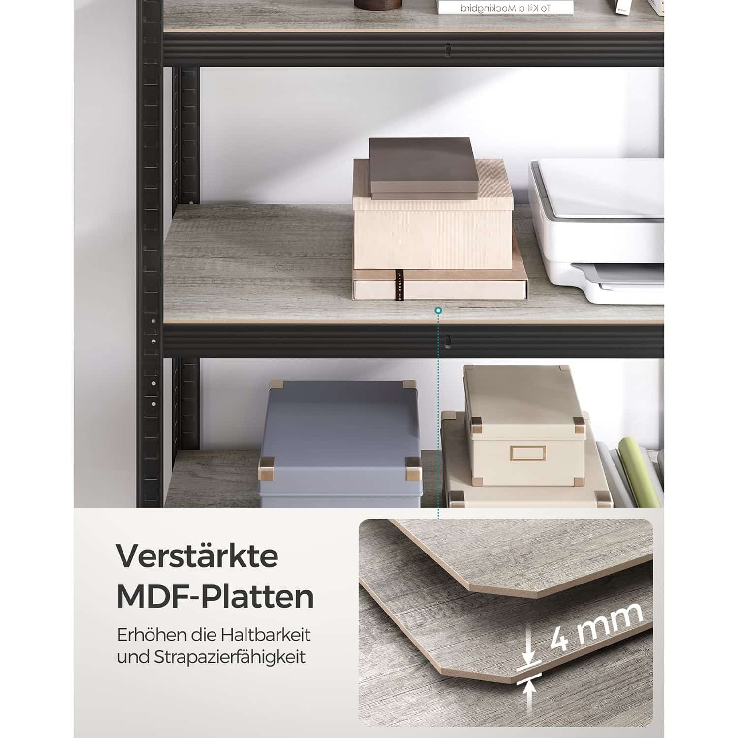 Standregal verstellbar mit 5 Ablagen 40 x 90 x 180 cm Greige-schwarz-B34GLR040B21 Standregal verstellbar mit 5 Ablagen 40 x 90 x 180 cm Greige-schwarz-B34GLR040B21