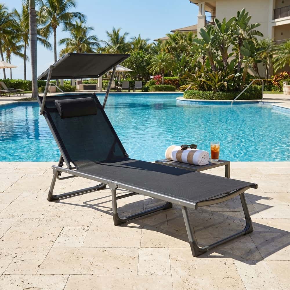 Liegestuhl klappbar, Sonnenliege mit verstellbarer Rückenlehne, Kissen