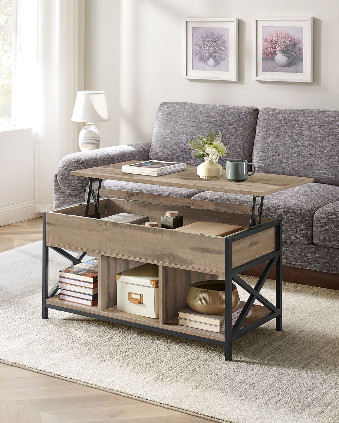 Couchtisch 50 x 100 x (46,5-62) cm kamelbraun-schwarz