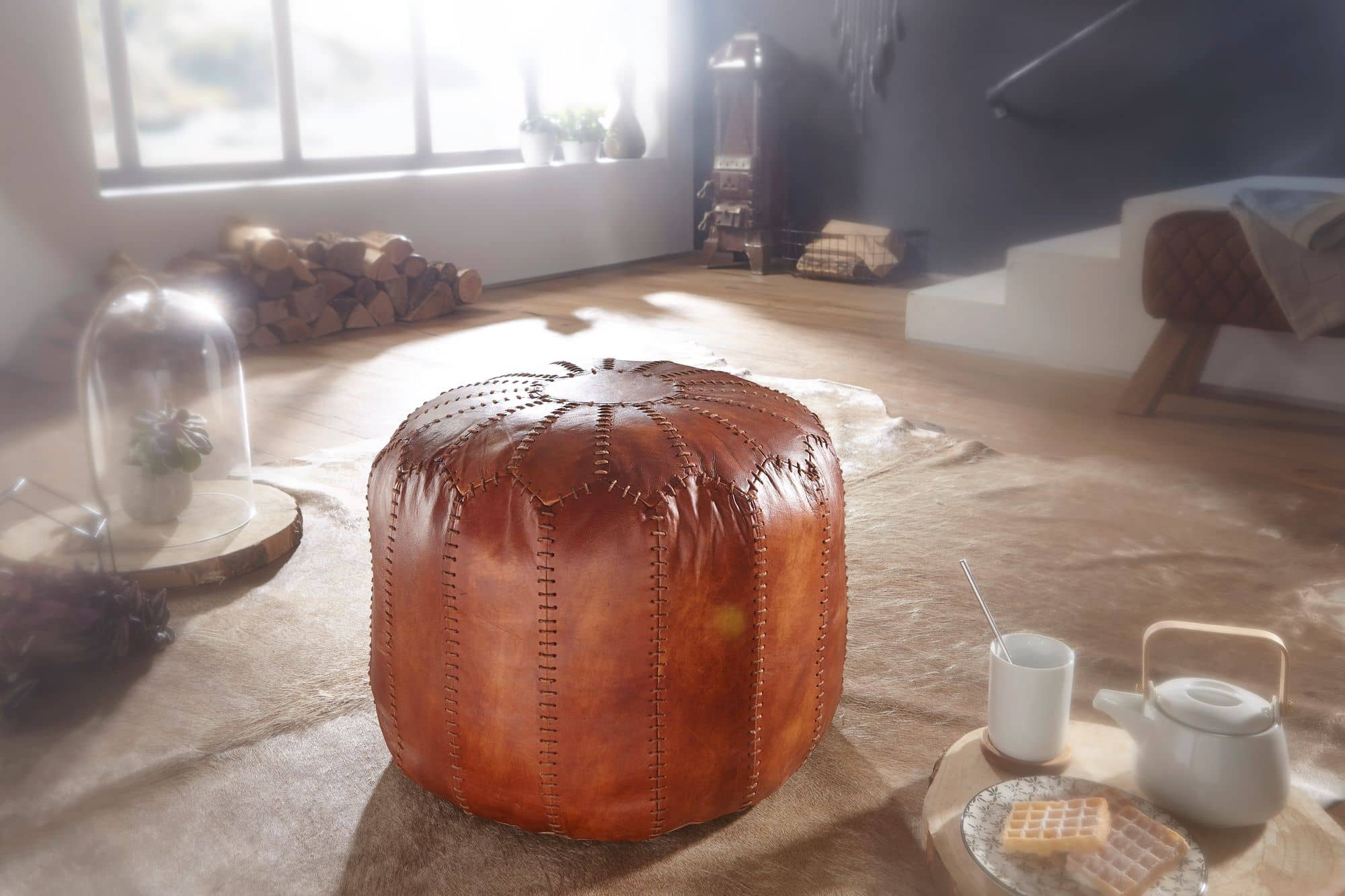 52639-WOHNLING-Sitzhocker-52x52x40-cm-WL6-088-WL6-088_2Wlglurph74C9Z Exklusiver Runder Sitzhocker: Echtleder in Braun
