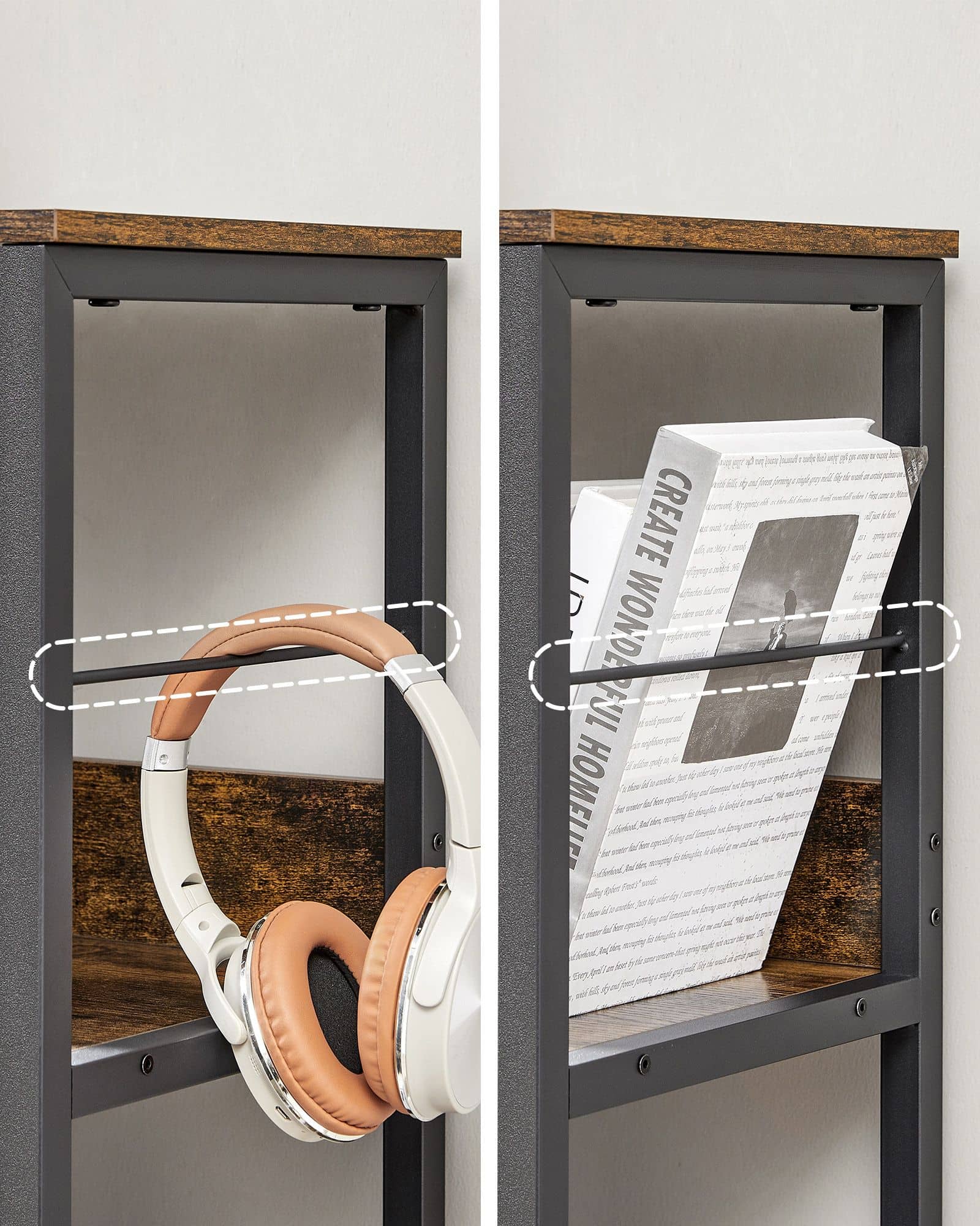 Regal mit 3 Ebenen für Wohnzimmer vintagebraun-schwarz Regal mit 3 Ebenen für Wohnzimmer vintagebraun-schwarz