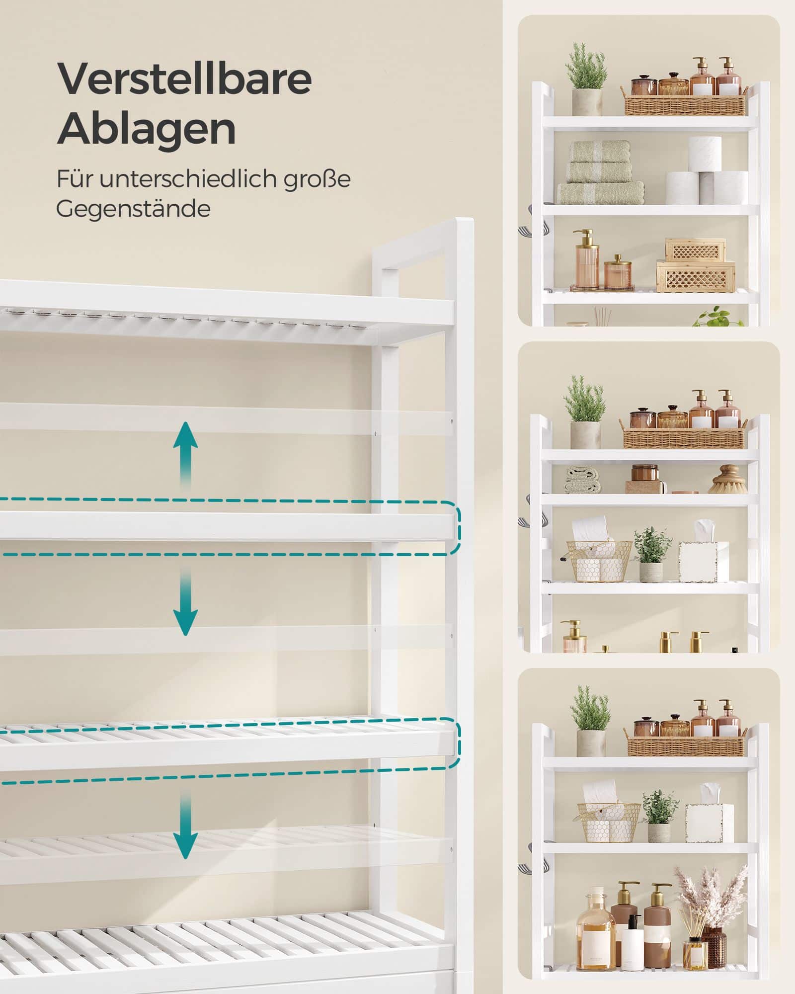Toilettenregal mit verstellbaren Ablagen wolkenweiß Toilettenregal mit verstellbaren Ablagen wolkenweiß
