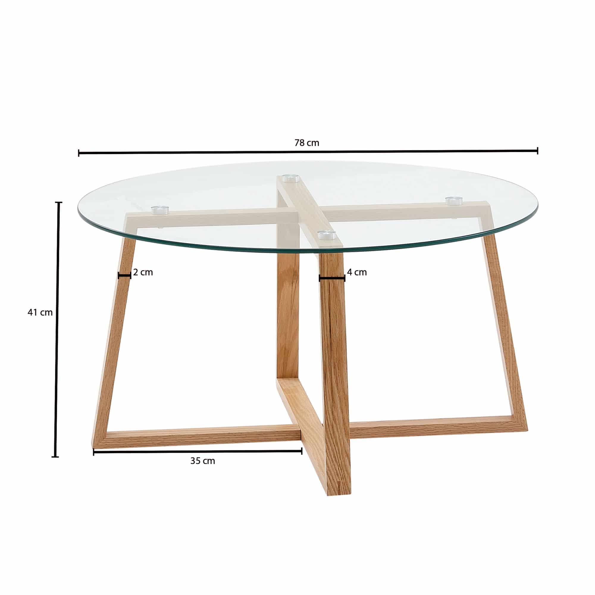 64444-Wohnling-Couchtisch-mit-Glasplatte-rund-78x41-cm-WL6-495-WL6-495 Couchtisch 78x78x41 cm Sofatisch Eiche Massivholz / Glas Rund