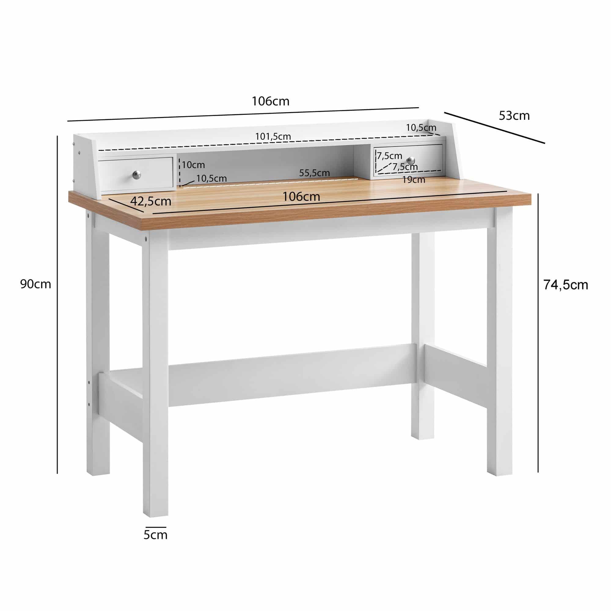 Schreibtisch 106x53x90 cm Weiß Bürotisch mit Schublade Schreibtisch 106x53x90 cm Weiß Bürotisch mit Schublade