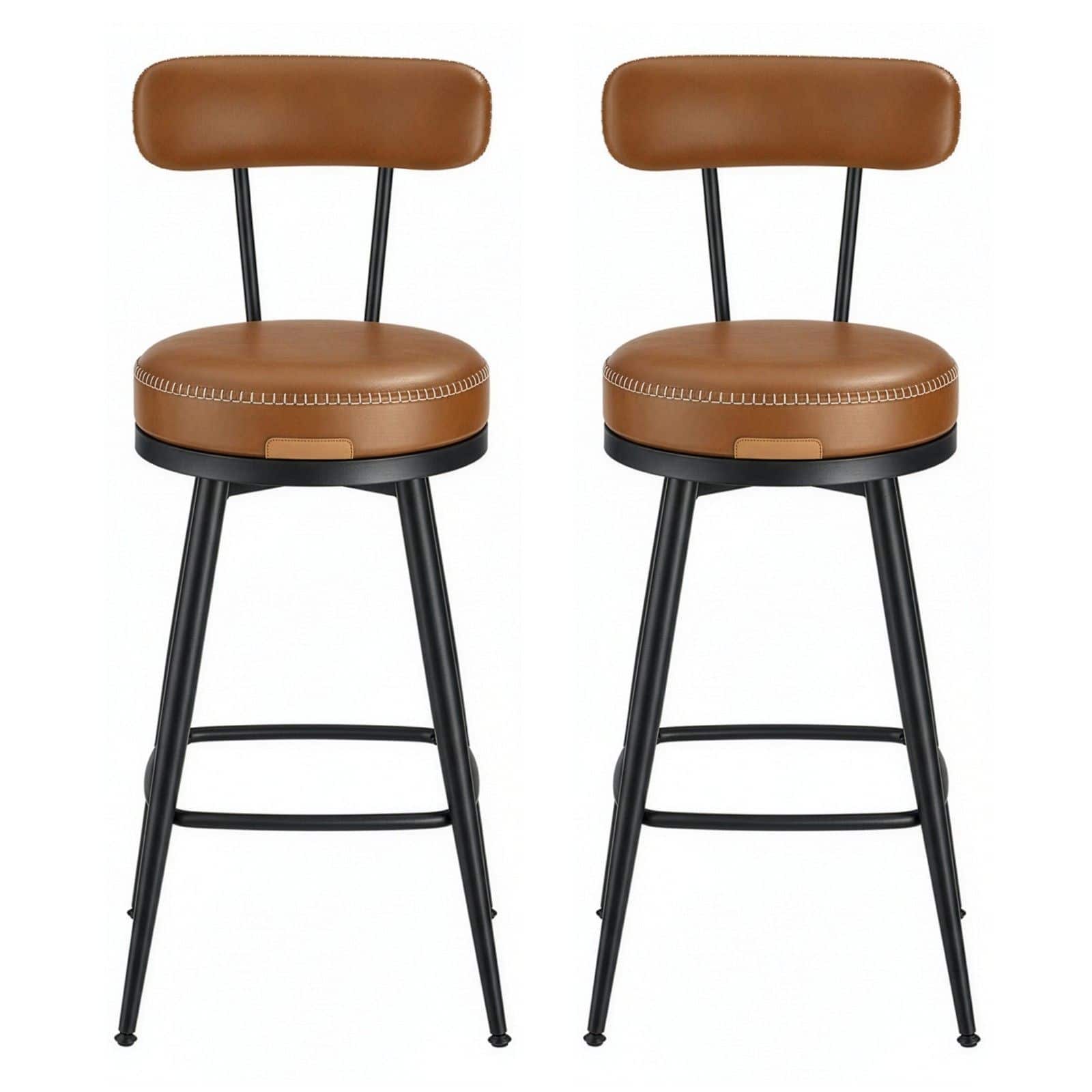 Barhocker 2er Set, hohe Drehhocker mit Rückenlehne, Kunstleder