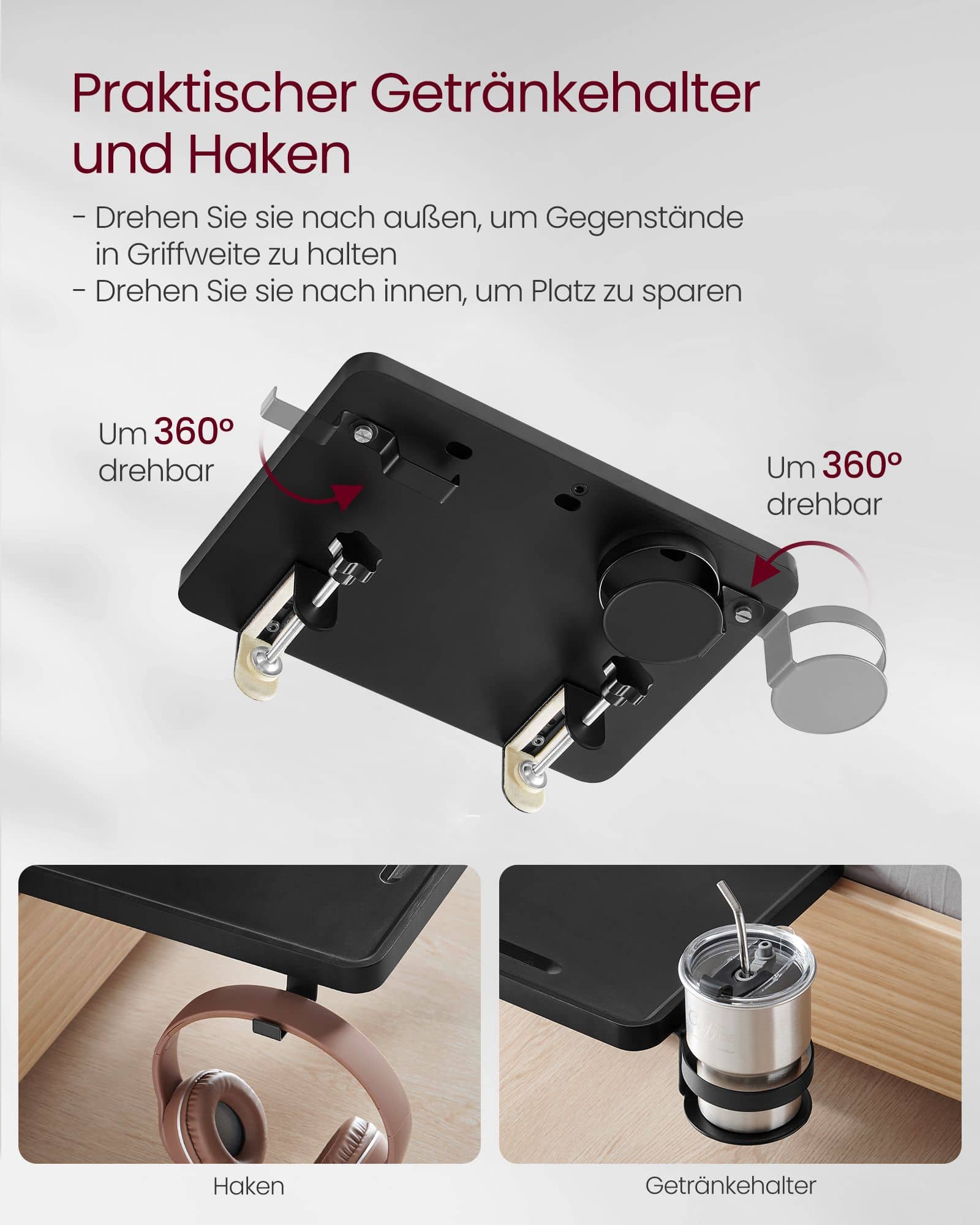 Nachttisch zum Einhängen mit Getränkehalter tintenschwarz Nachttisch zum Einhängen mit Getränkehalter tintenschwarz