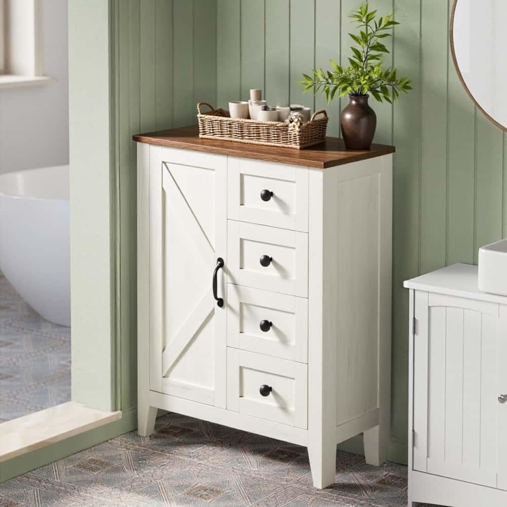 Badezimmerschrank mit verstellbarem Regal und 4 Schubladen, Aufbewahrungsschrank für Bad, mit Türen Badezimmerschrank mit verstellbarem Regal und 4 Schubladen, Aufbewahrungsschrank für Bad, mit Türen