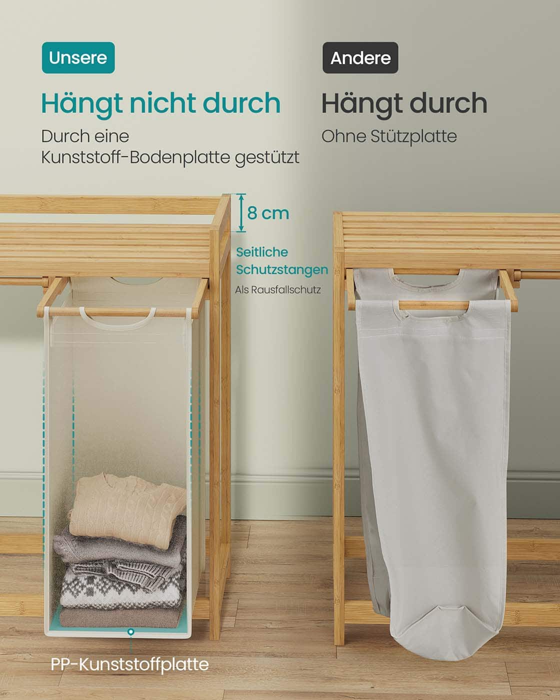 Wäschekorb 2 Fächer 2 x 50 L 63 x 33 x 78 cm cremeweiß Wäschekorb 2 Fächer 2 x 50 L 63 x 33 x 78 cm cremeweiß