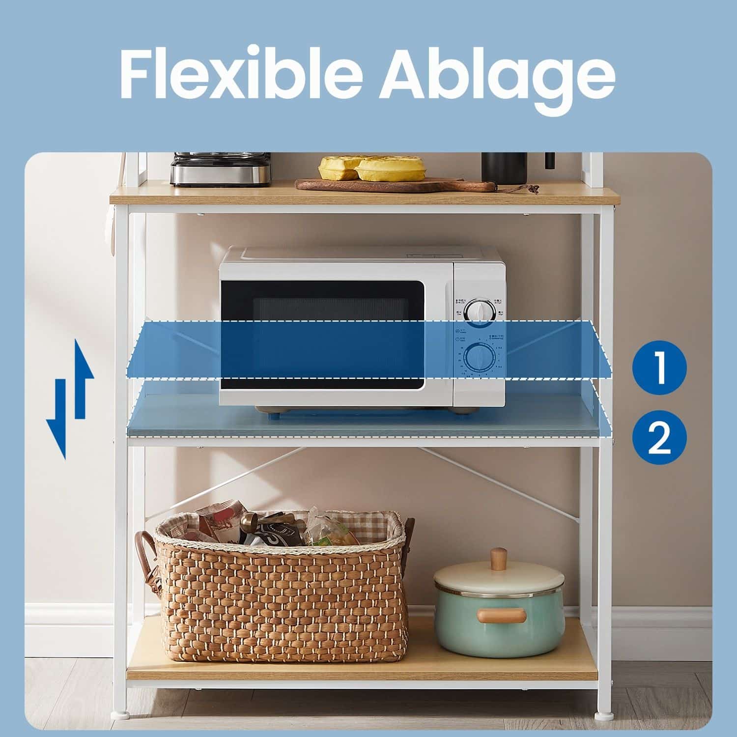 VASAGLE Küchenregal 6 Ebenen goldeiche-weiß