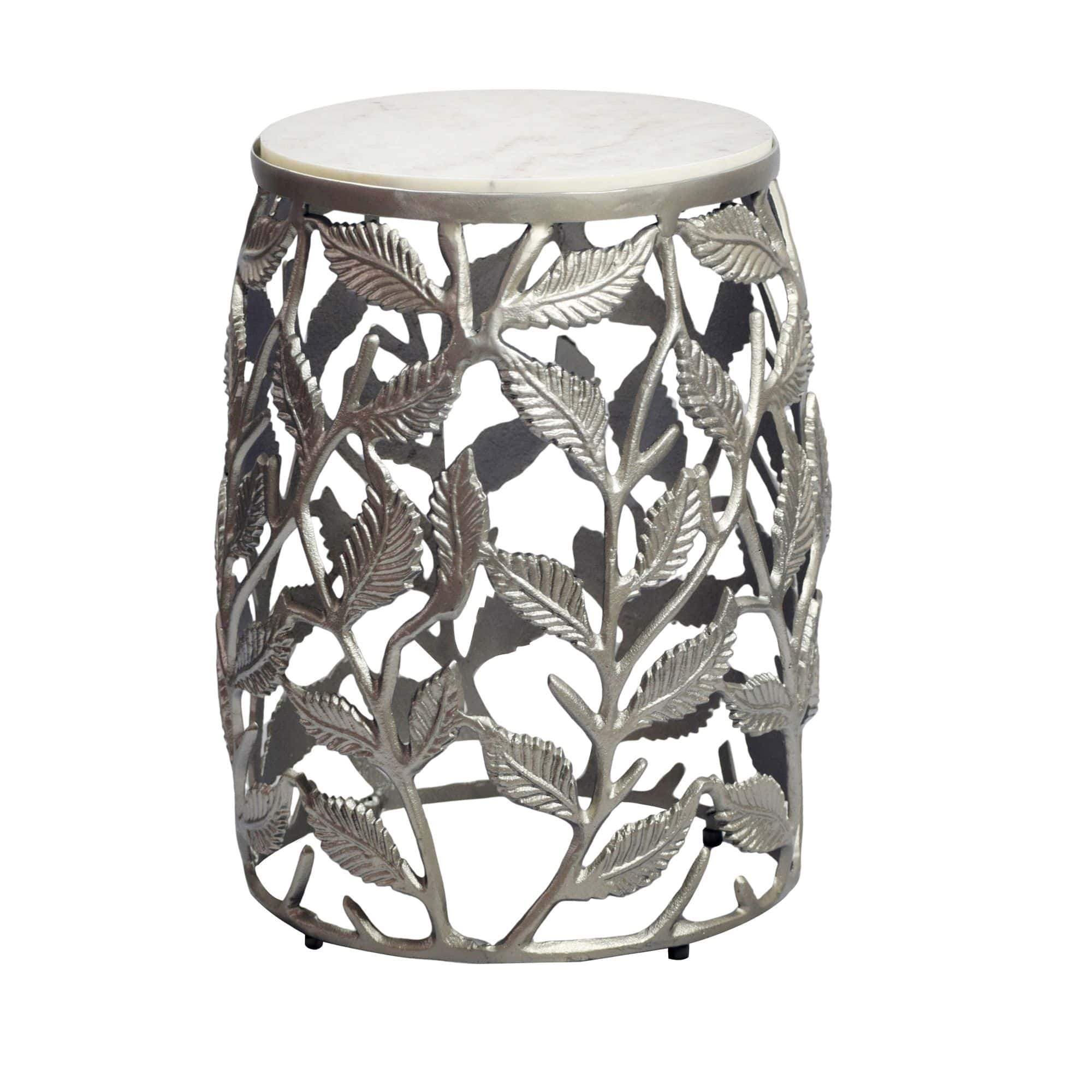 Beistelltisch 40cm Silber mit weißer Marmor Tischplatte - Couchtisch klein rund - Sofatisch Alu modern - Wohnzimmertisch Aluminium - Design Tisch Metallgestell Handmade