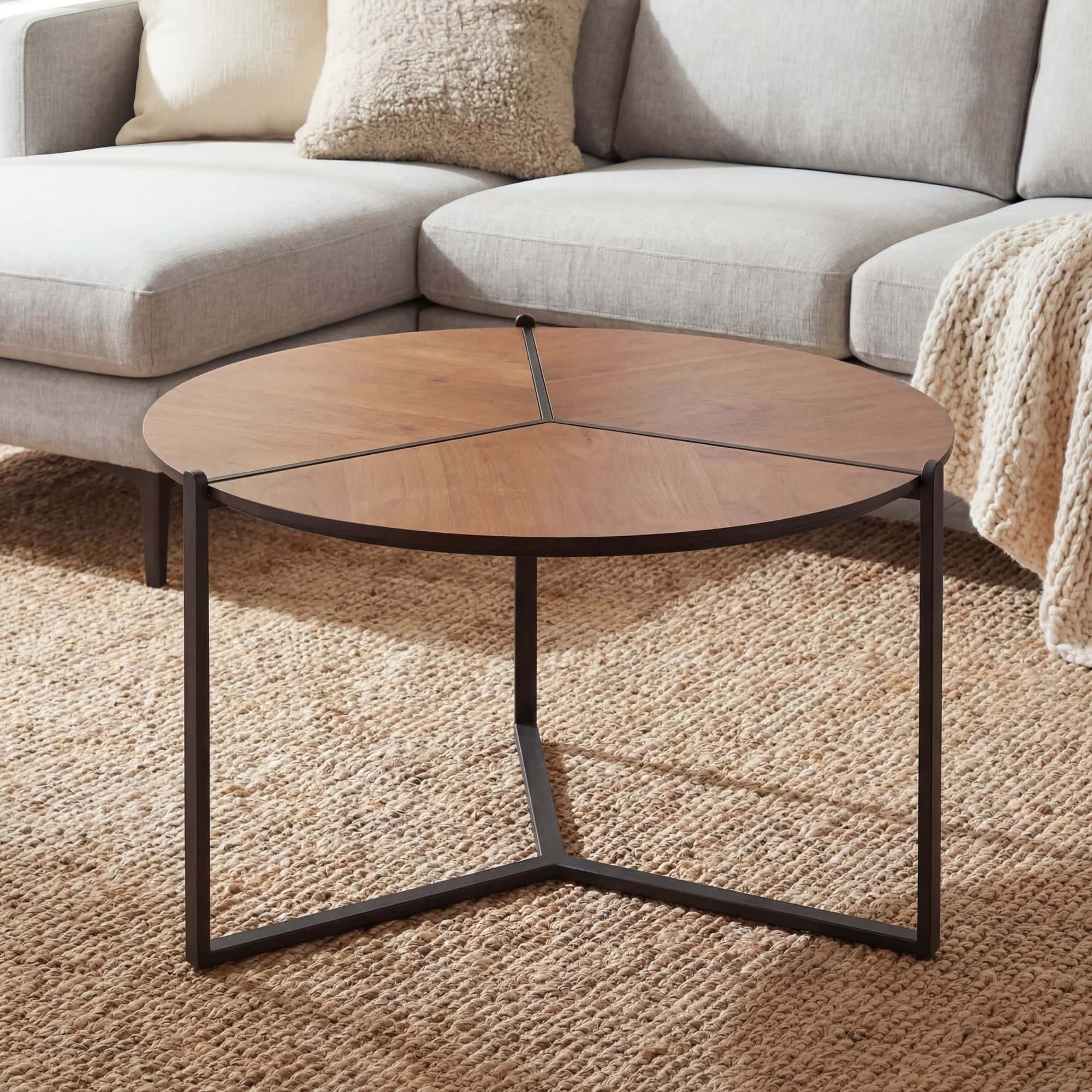 Couchtisch 80cm MDF Holzoptik - Runder Wohnzimmertisch Metall - Design Sofatisch - Moderner Loungetisch - Dreibein Beistelltisch Wohnzimmer