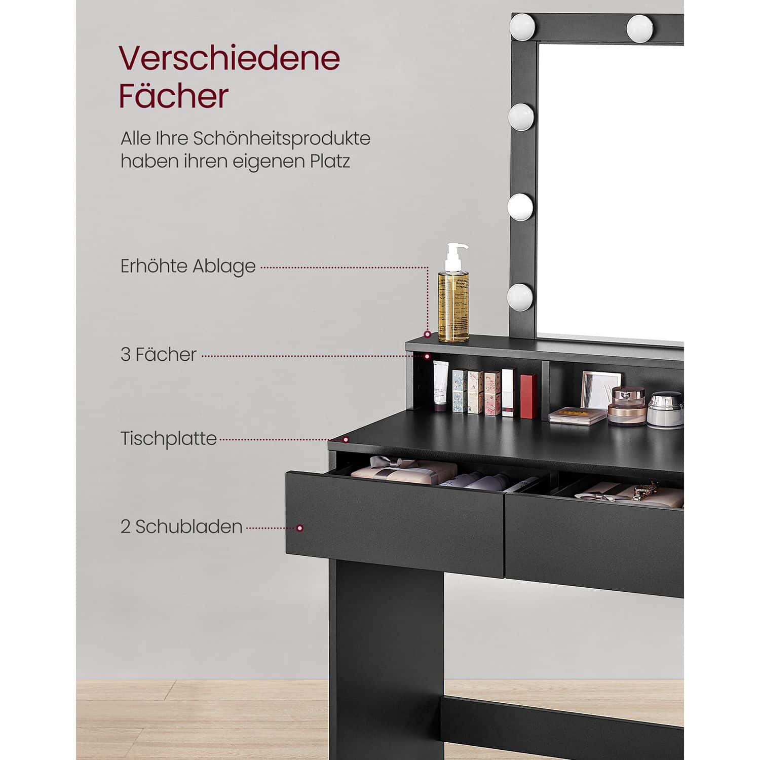 Schminktisch mit LED-Beleuchtung-B34RDT114T16 Schminktisch mit LED-Beleuchtung-B34RDT114T16