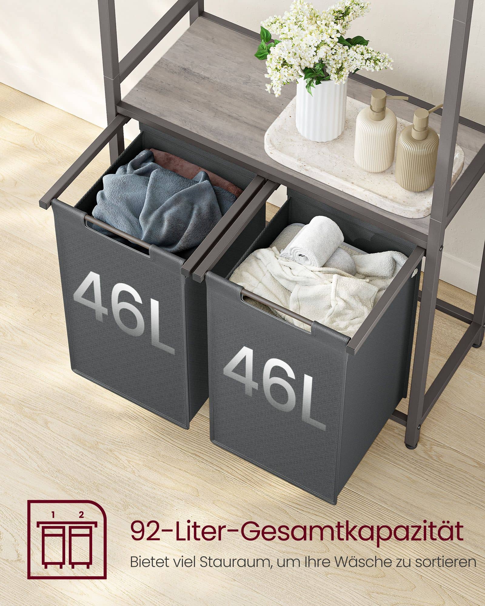 Wäschekorb 2 x 46 L greige meliert-schiefergrau Wäschekorb 2 x 46 L greige meliert-schiefergrau
