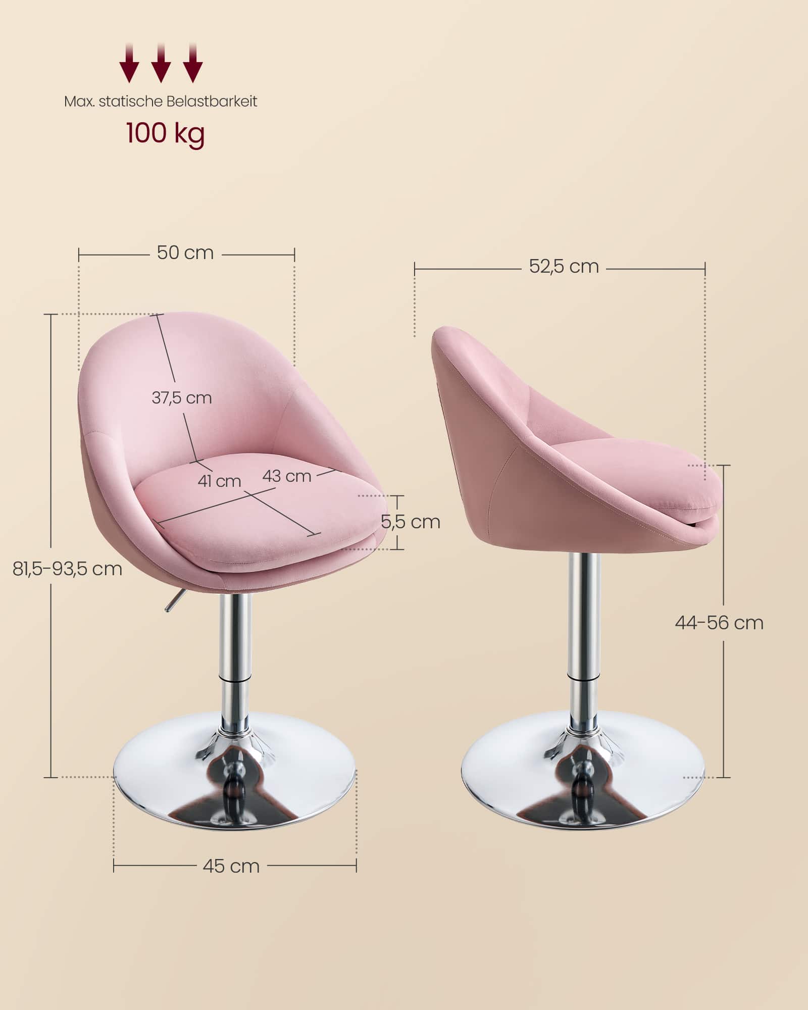 Stuhl verstellbar mit Rückenlehne und Sockel pastellrosa Stuhl verstellbar mit Rückenlehne und Sockel pastellrosa
