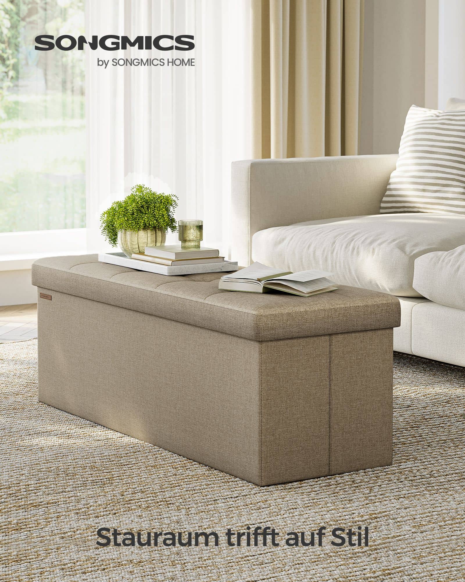 Sitzbank 110 cm klappbar mit Stauraum helltaupe-LSF077R01 Sitzbank 110 cm klappbar mit Stauraum helltaupe-LSF077R01