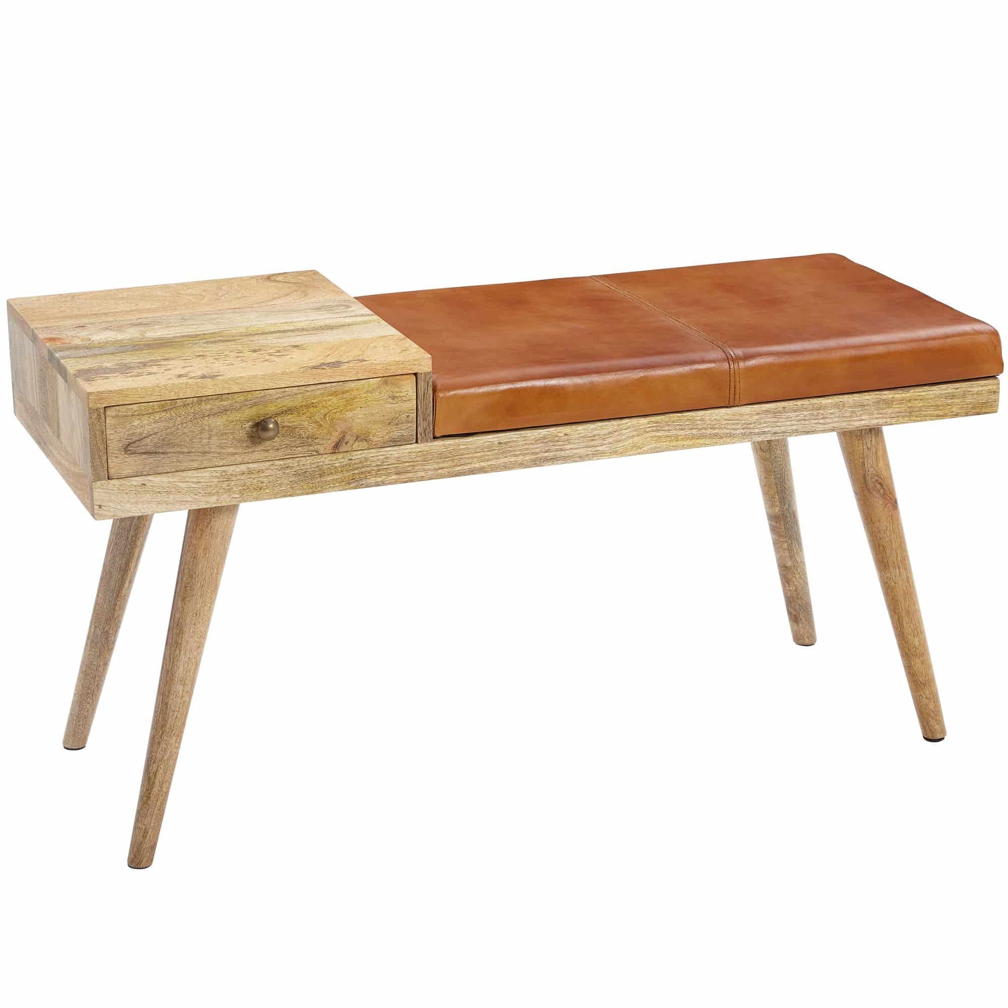46006-WOHNLING-Sitzbank-SALIM-Ziegenleder-Massivholz-Bank-100x52x38-cm-im-Retro-Stil-Flur-Polsterbank-mit-Stauraum-Gepolsterte-Lederbank-Aufbewahrung-Braun-Kleine-Bettbank-Echtled Sitzbank Ziegenleder / Massivholz Bank 100x52x38 cm im Retro Stil