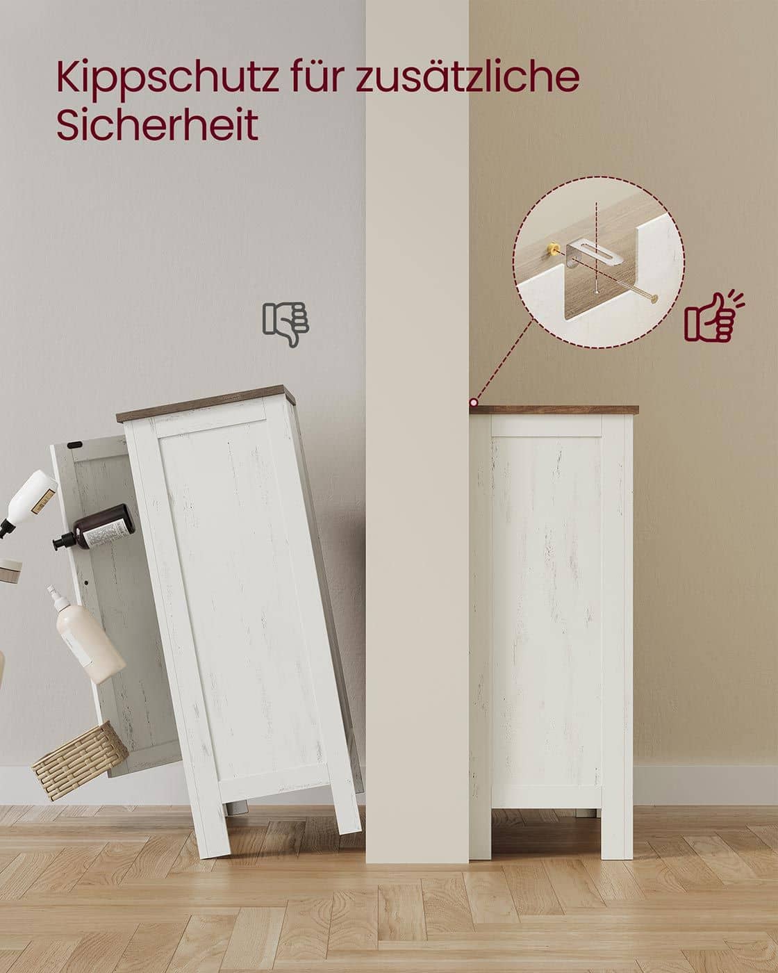 Badezimmerschrank mit Schubladen und verstellbaren Ablagen im Landhausstil