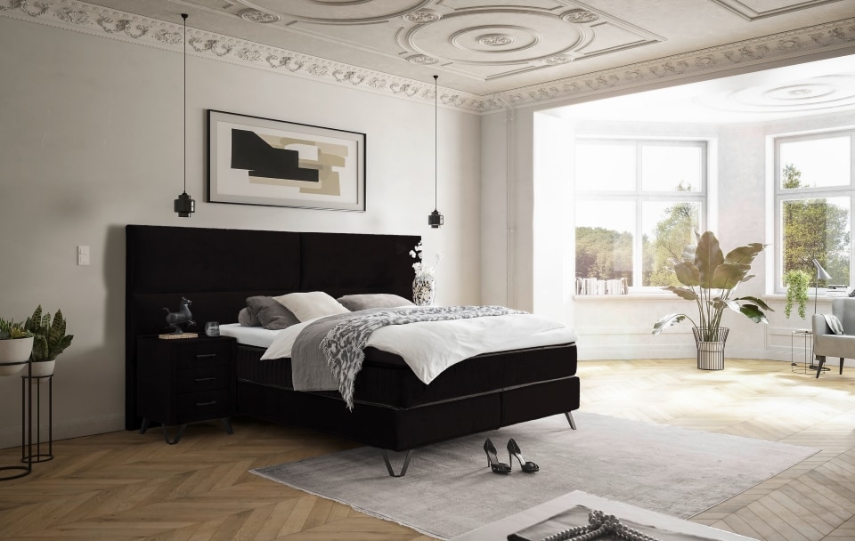 ED Exciting Design Boxspringbett Trapani H3/H4 mit Duo-Wendematratze, XXL Kopfteil und Massivfüßen – Erhältlich in 160×200 cm und 180×200 cm,Vogue-Mikrofaser 5 Farbvarianten