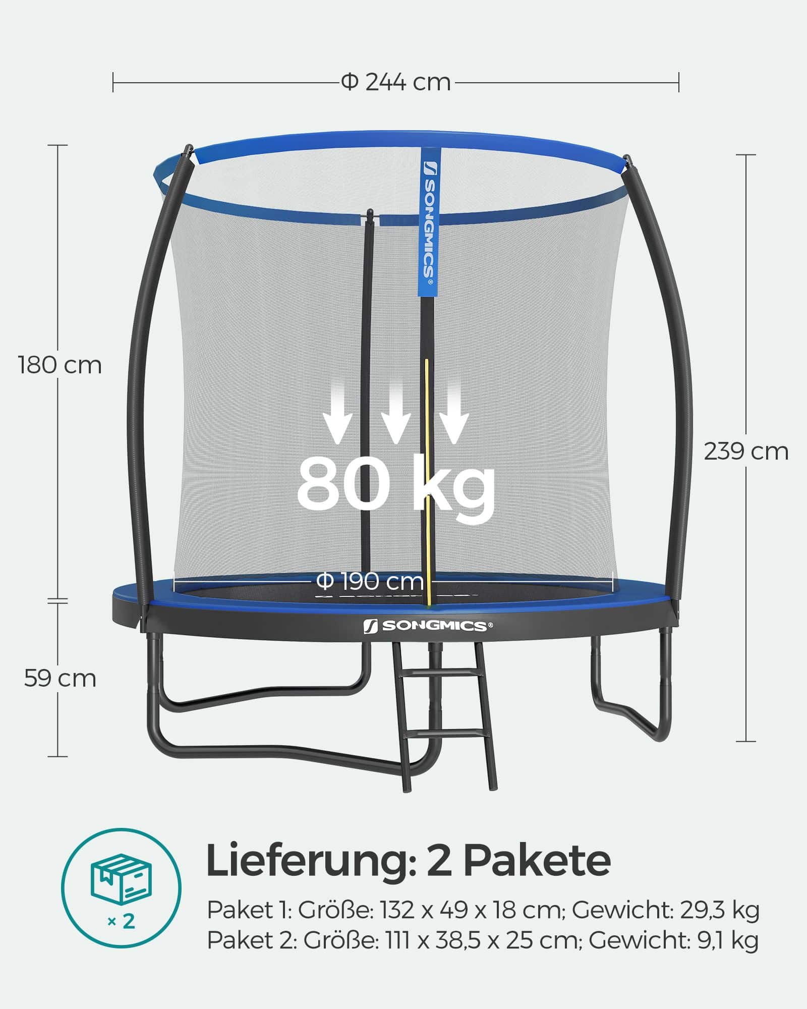 Gartentrampolin mit Netz Ø 244 cm-B34STR8BK Gartentrampolin mit Netz Ø 244 cm-B34STR8BK