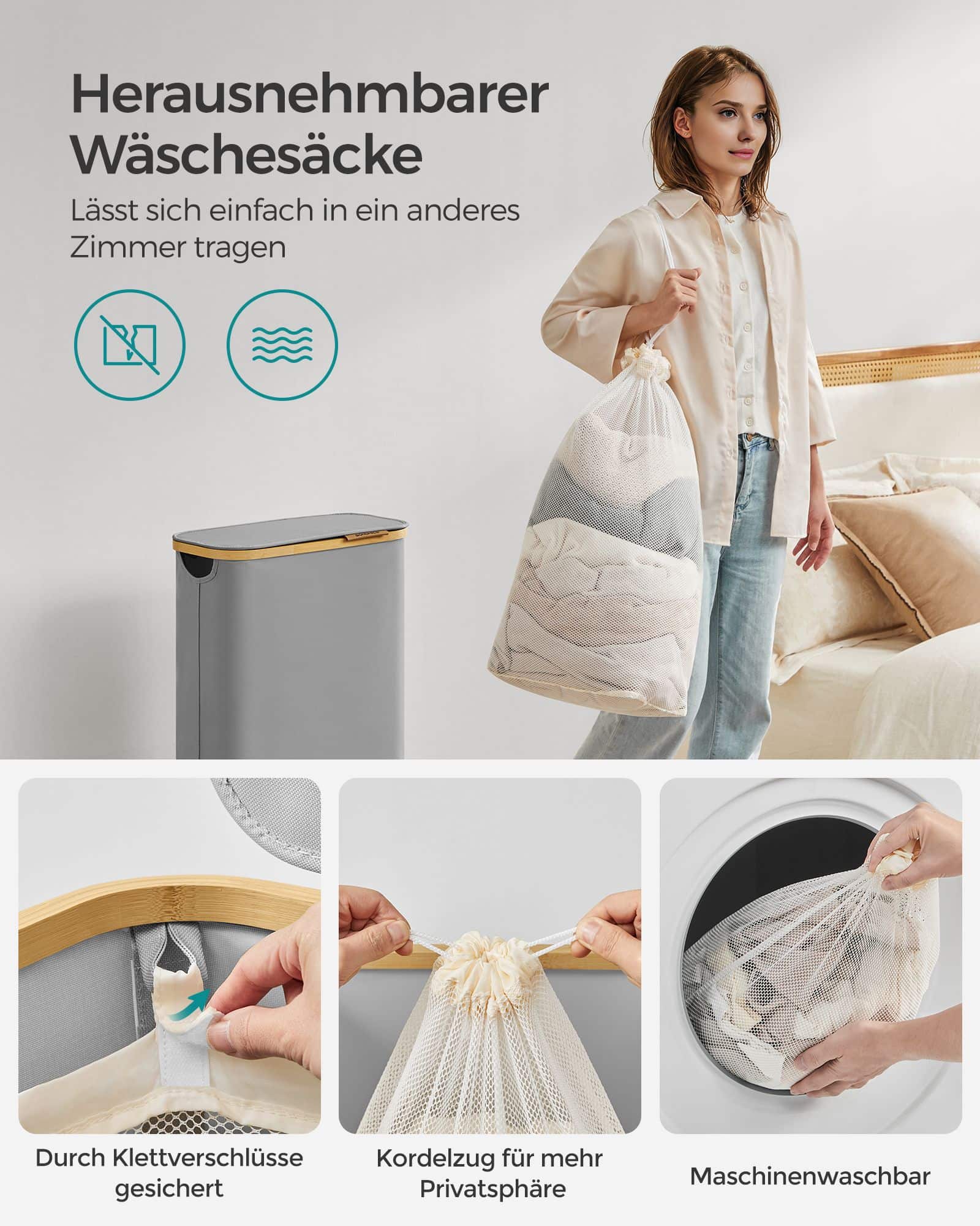 Wäschekorb 60 Liter mit Deckel grau Wäschekorb 60 Liter mit Deckel grau